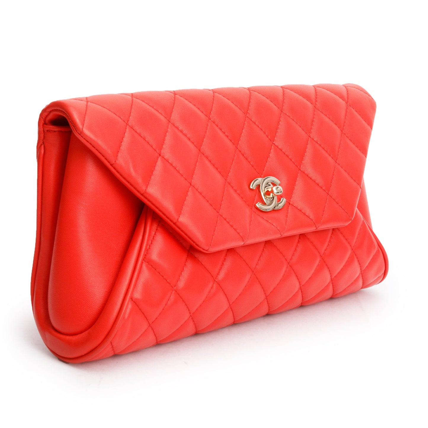 Chanel Red Quilted Lambskin Leather Fold Up Again Clutch