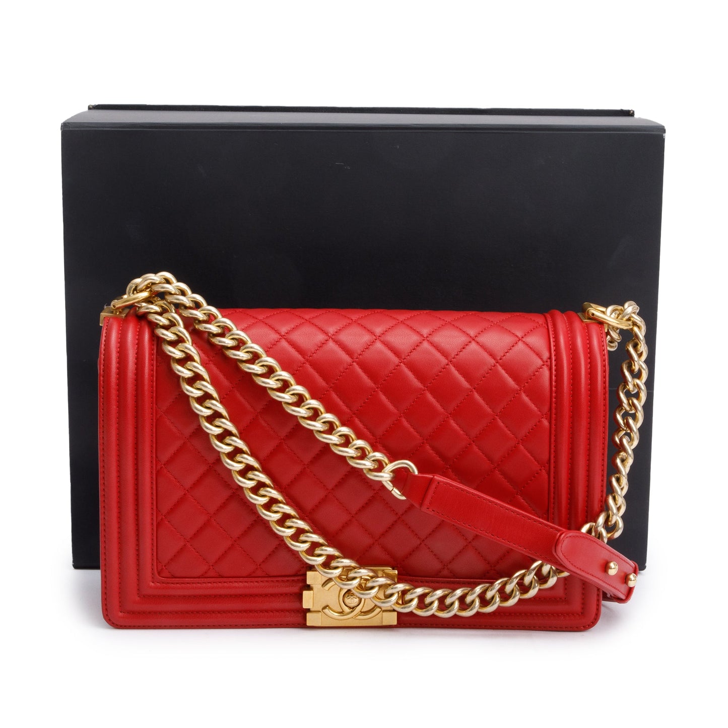 Chanel Red Quilted Lambskin Leather Large Boy Bag