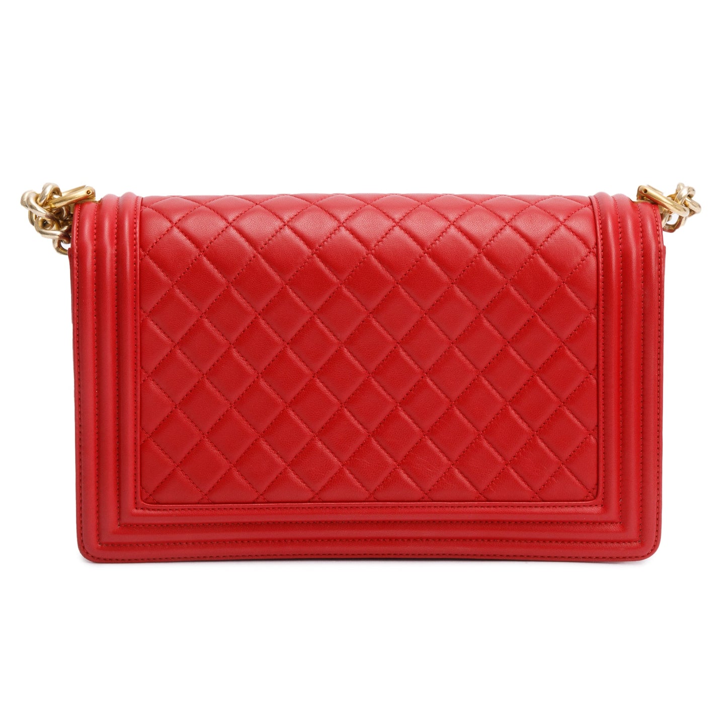 Chanel Red Quilted Lambskin Leather Large Boy Bag