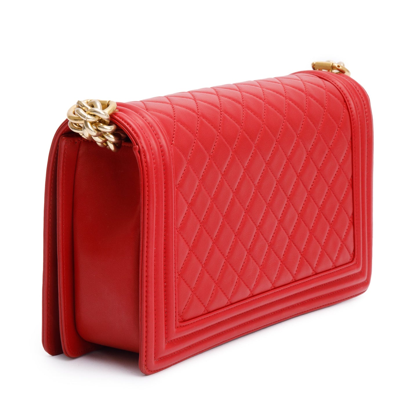 Chanel Red Quilted Lambskin Leather Large Boy Bag