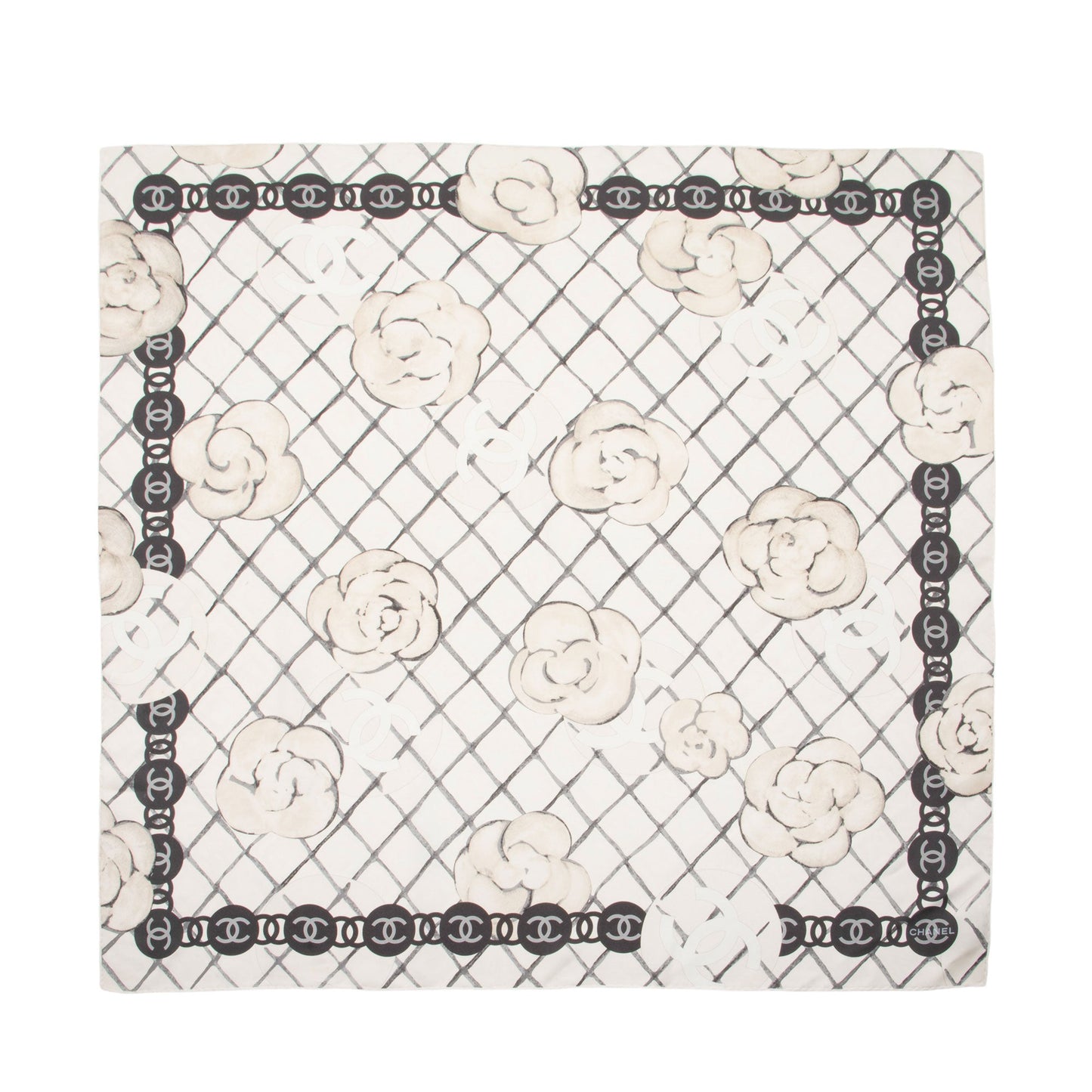 Chanel Silk Camellia CC Square Scarf (SHF-uNAJam)