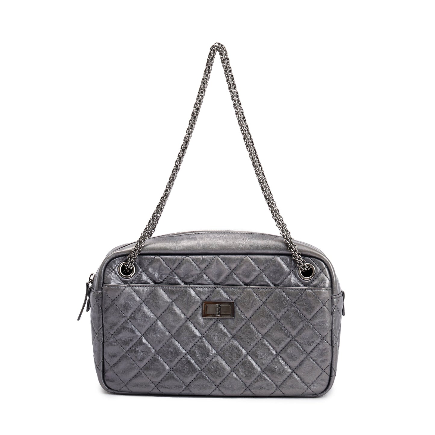 Chanel Silver Aged Calfskin Leather Medium Reissue Camera Bag