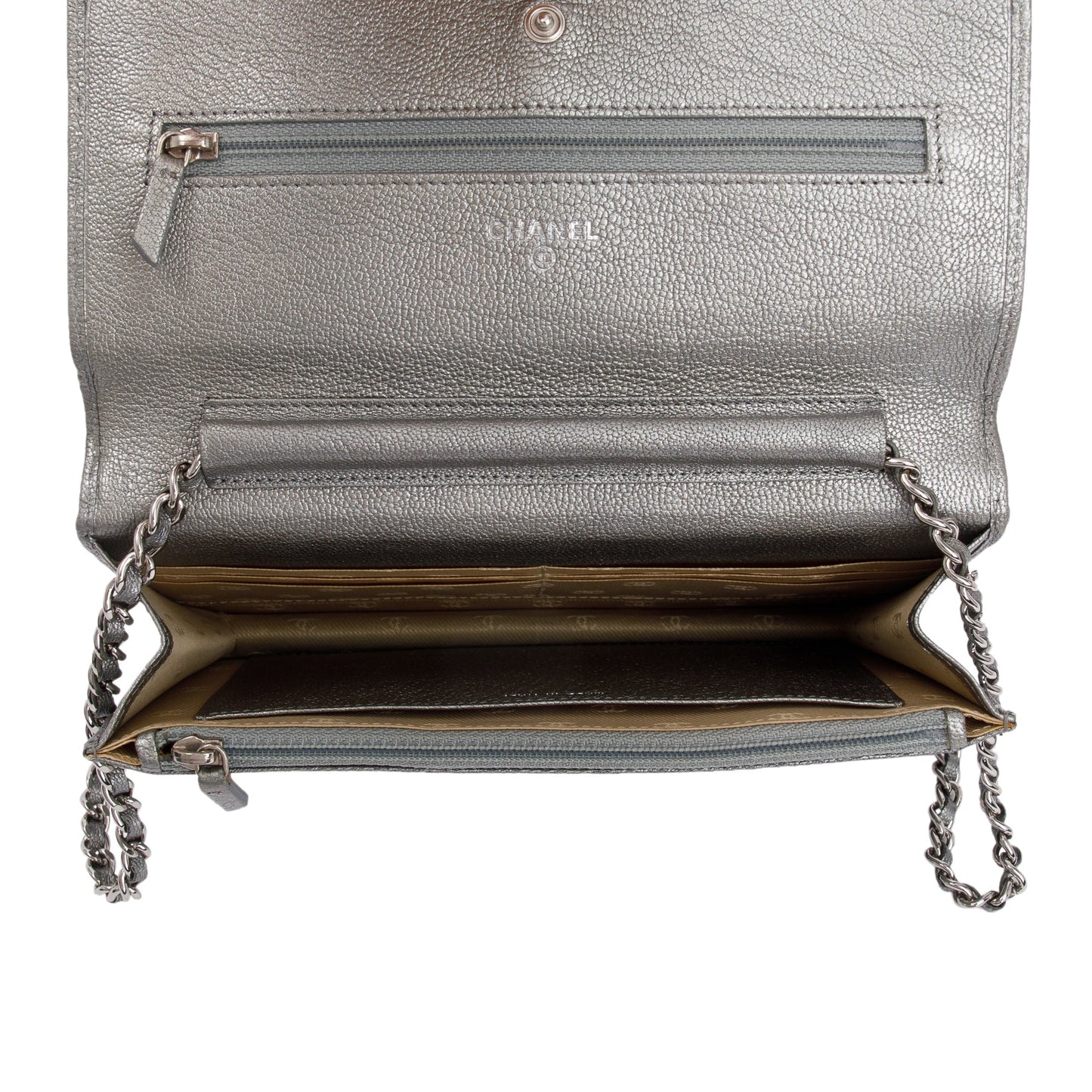 Chanel Silver Calfskin Leather CC Wallet on Chain
