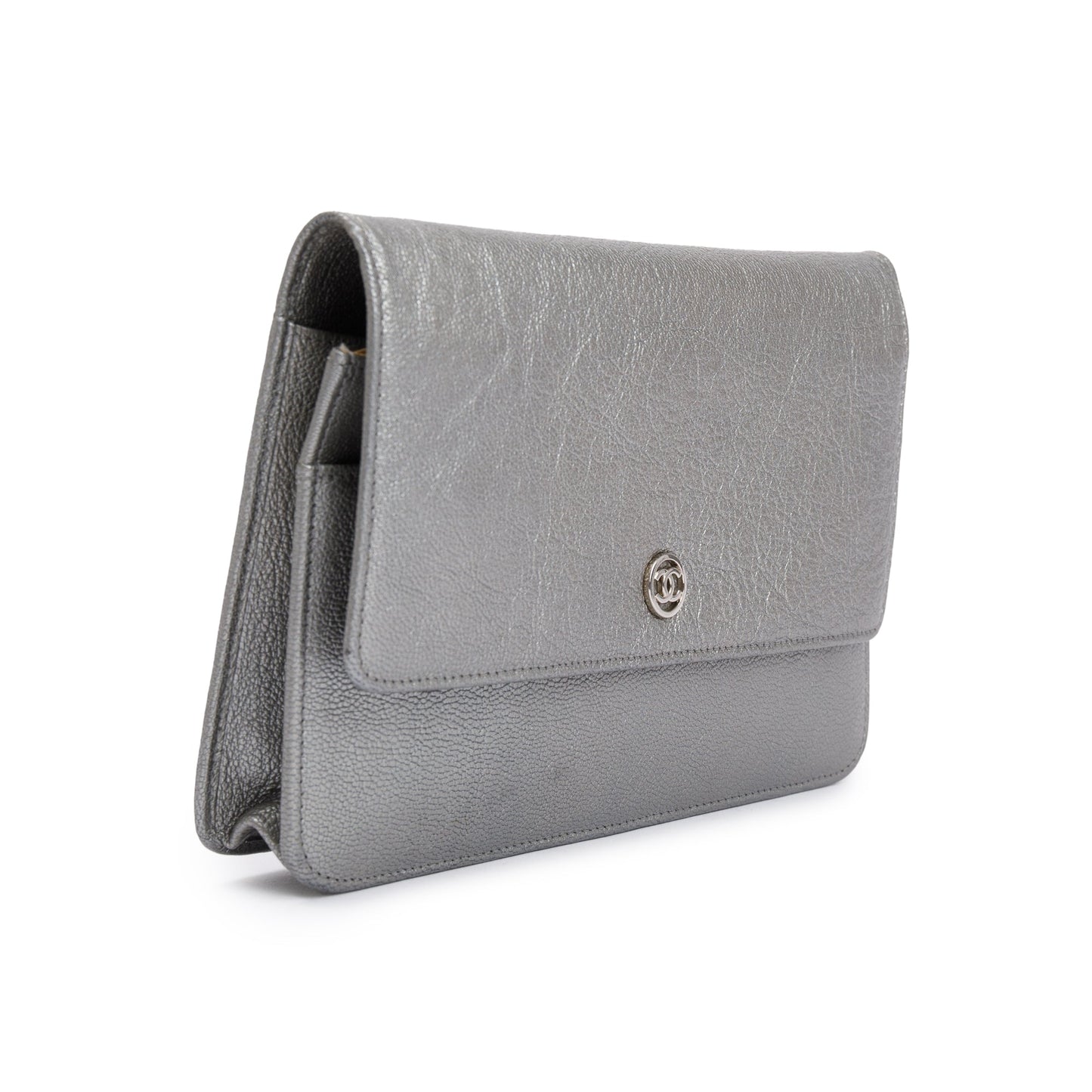 Chanel Silver Calfskin Leather CC Wallet on Chain