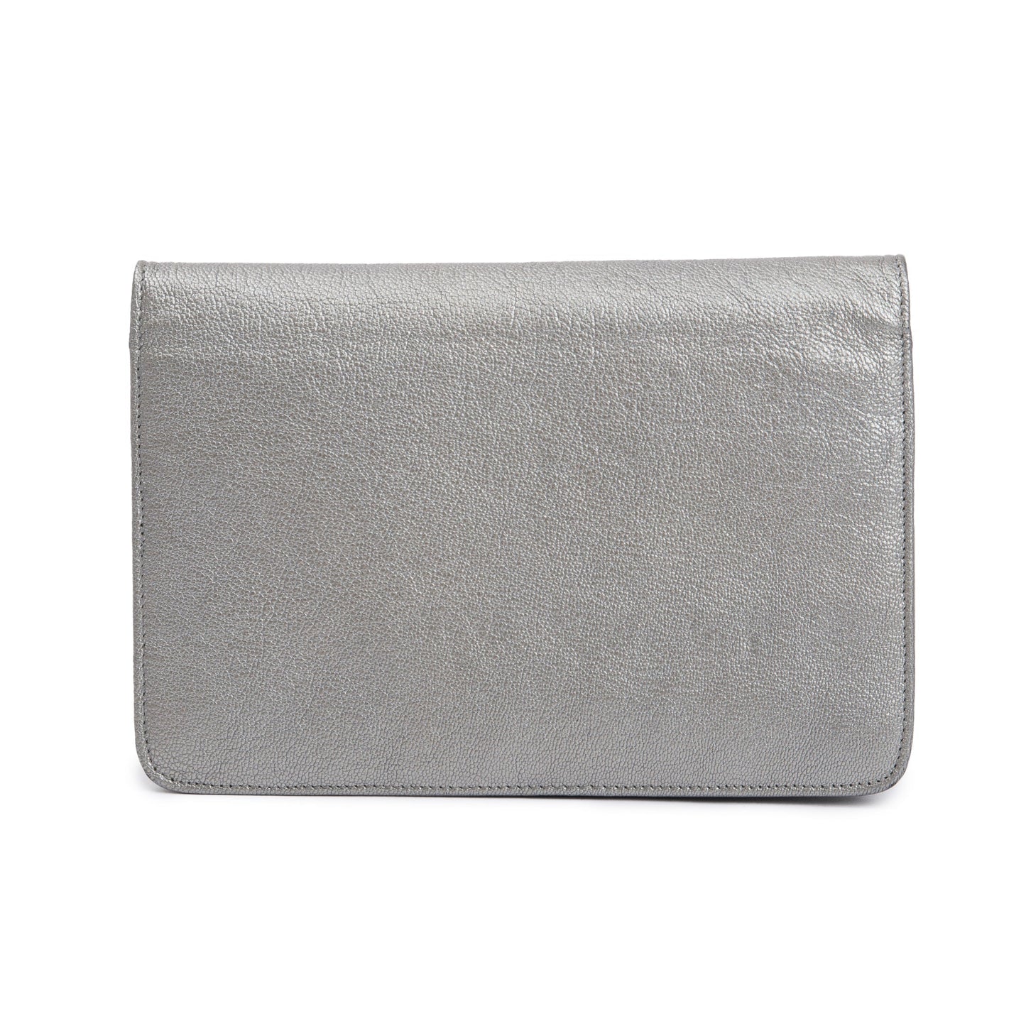 Chanel Silver Calfskin Leather CC Wallet on Chain