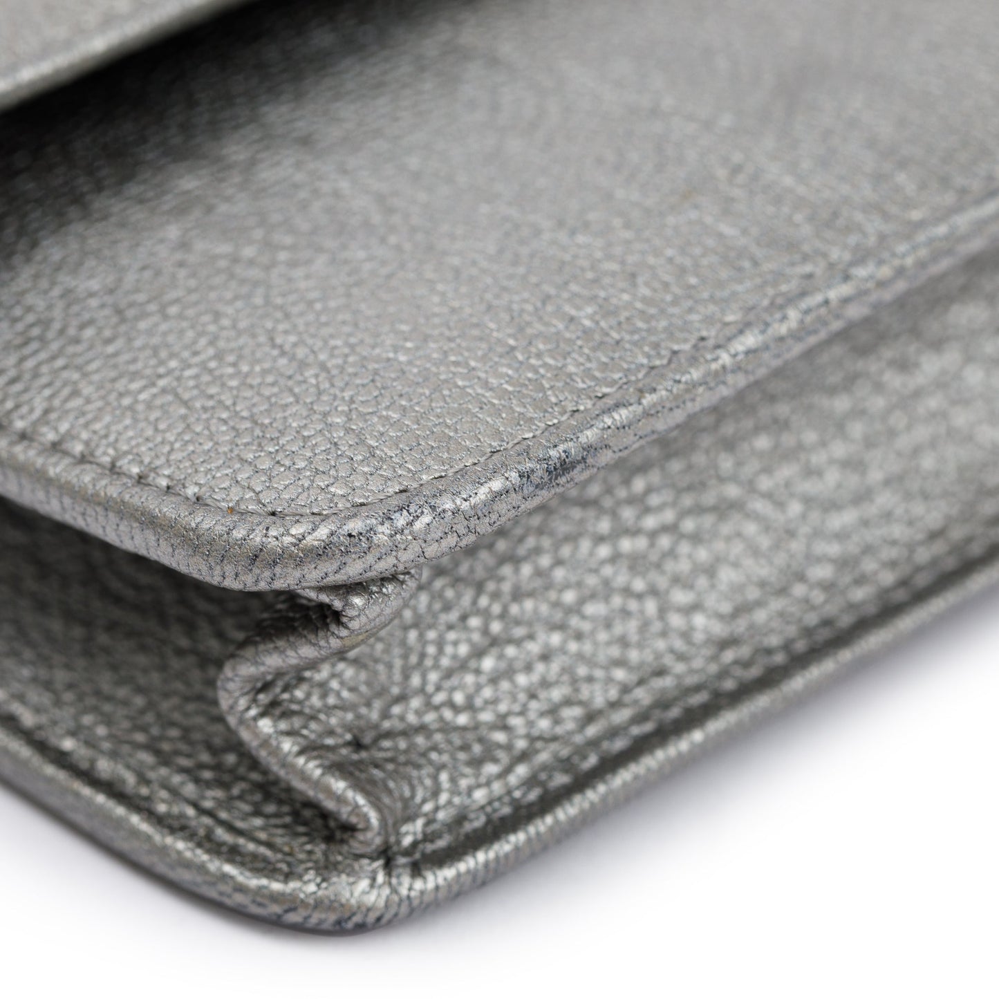 Chanel Silver Calfskin Leather CC Wallet on Chain
