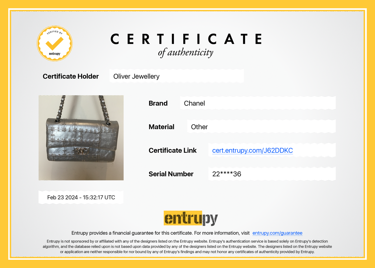Chanel Silver Calfskin Leather Grommet Airline Medium Double Flap Bag