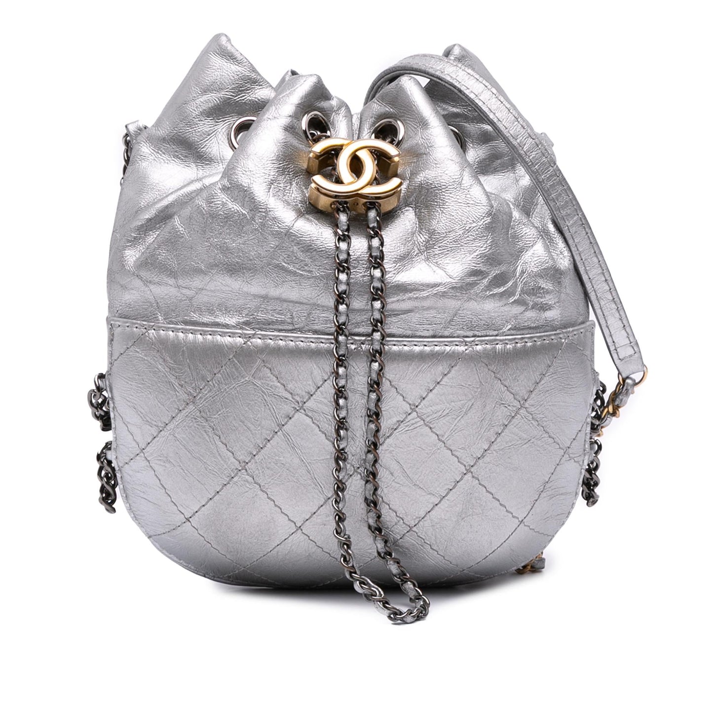 Chanel Small Quilted Metallic Aged Calfskin Gabrielle Bucket Bag