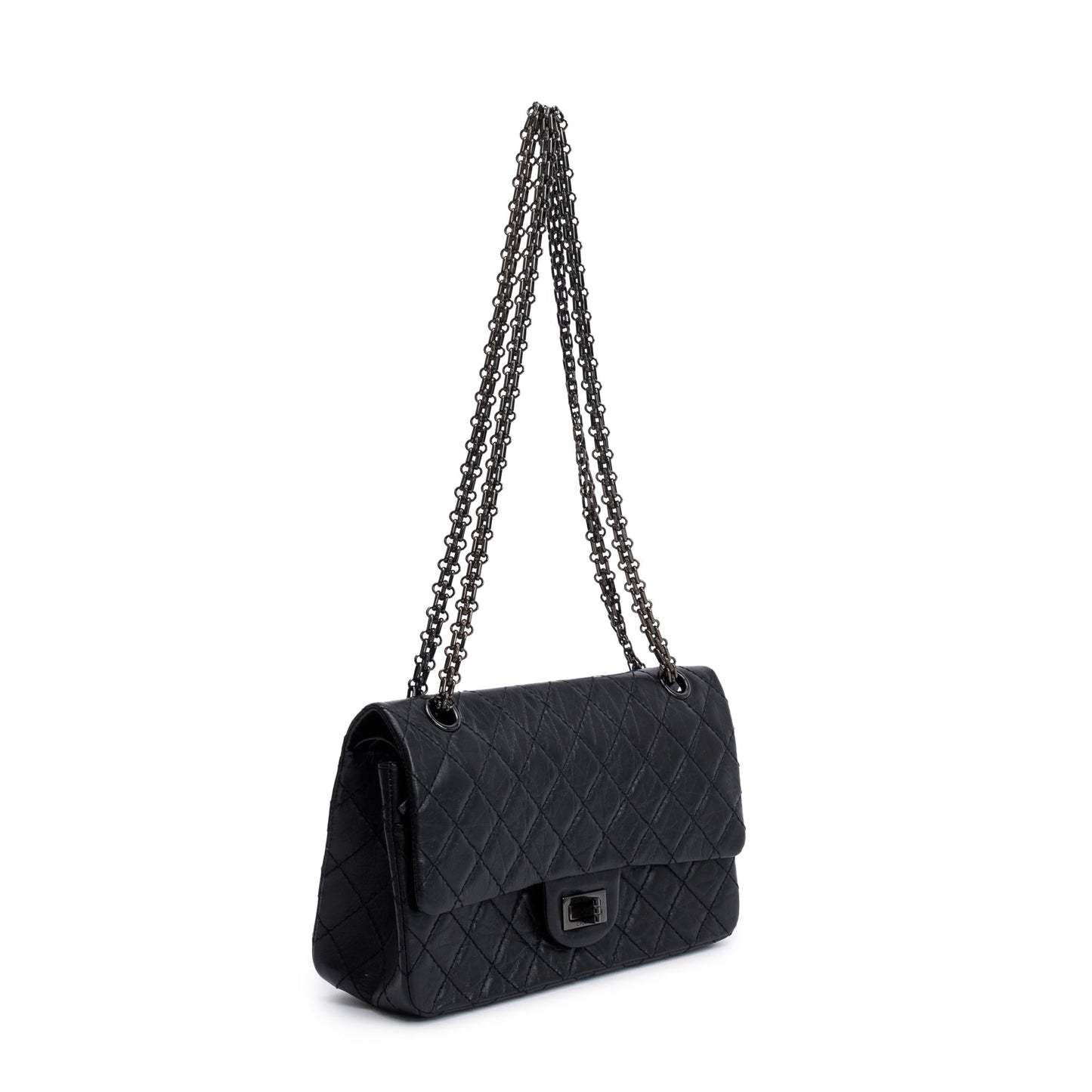 Chanel So Black Calfskin Leather 2.55 Reissue 225 Double Flap Bag