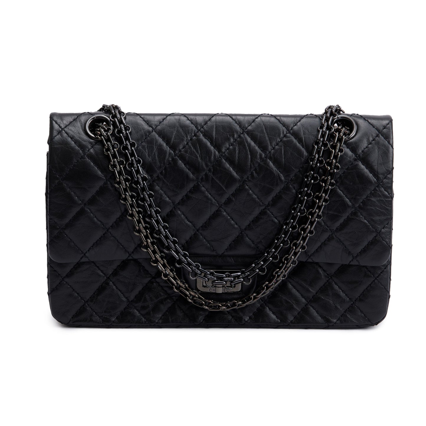 Chanel So Black Calfskin Leather 2.55 Reissue 225 Double Flap Bag