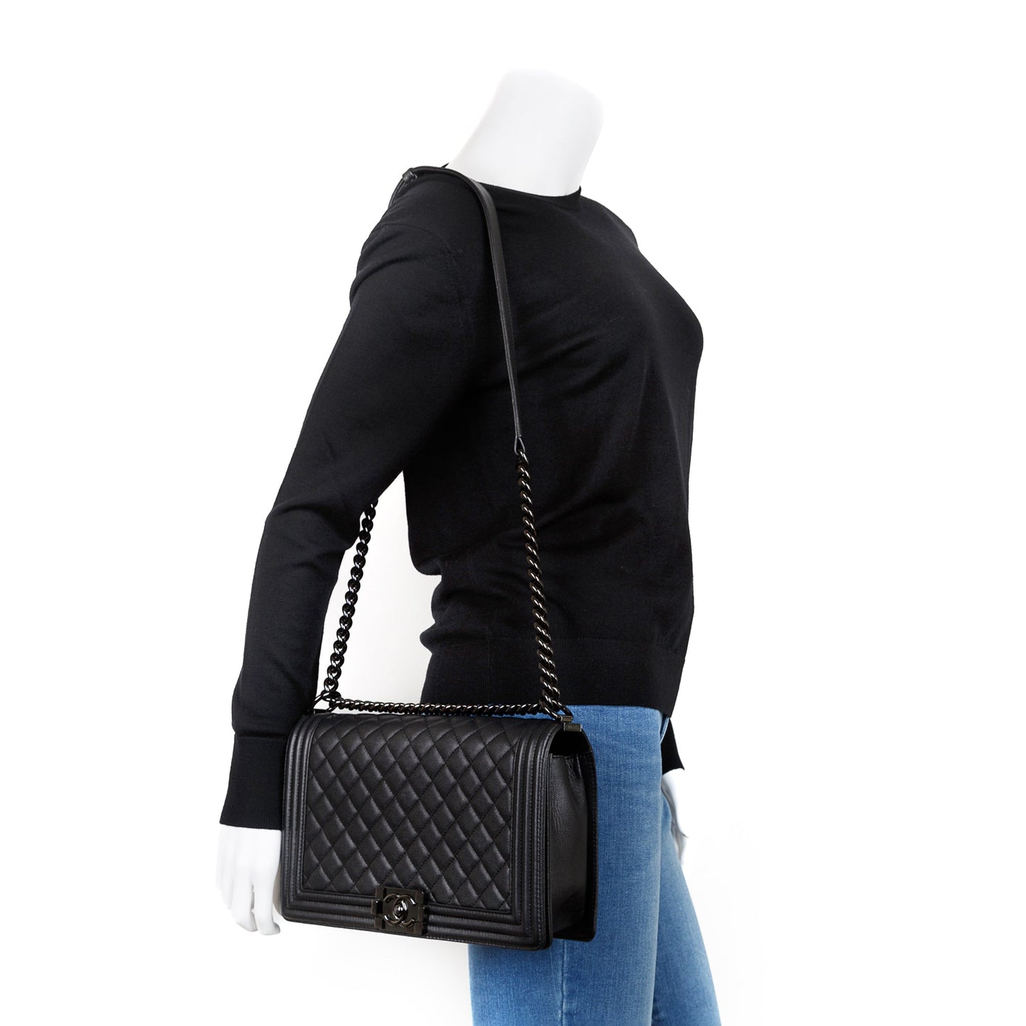 Chanel So Black Caviar Large Boy Bag