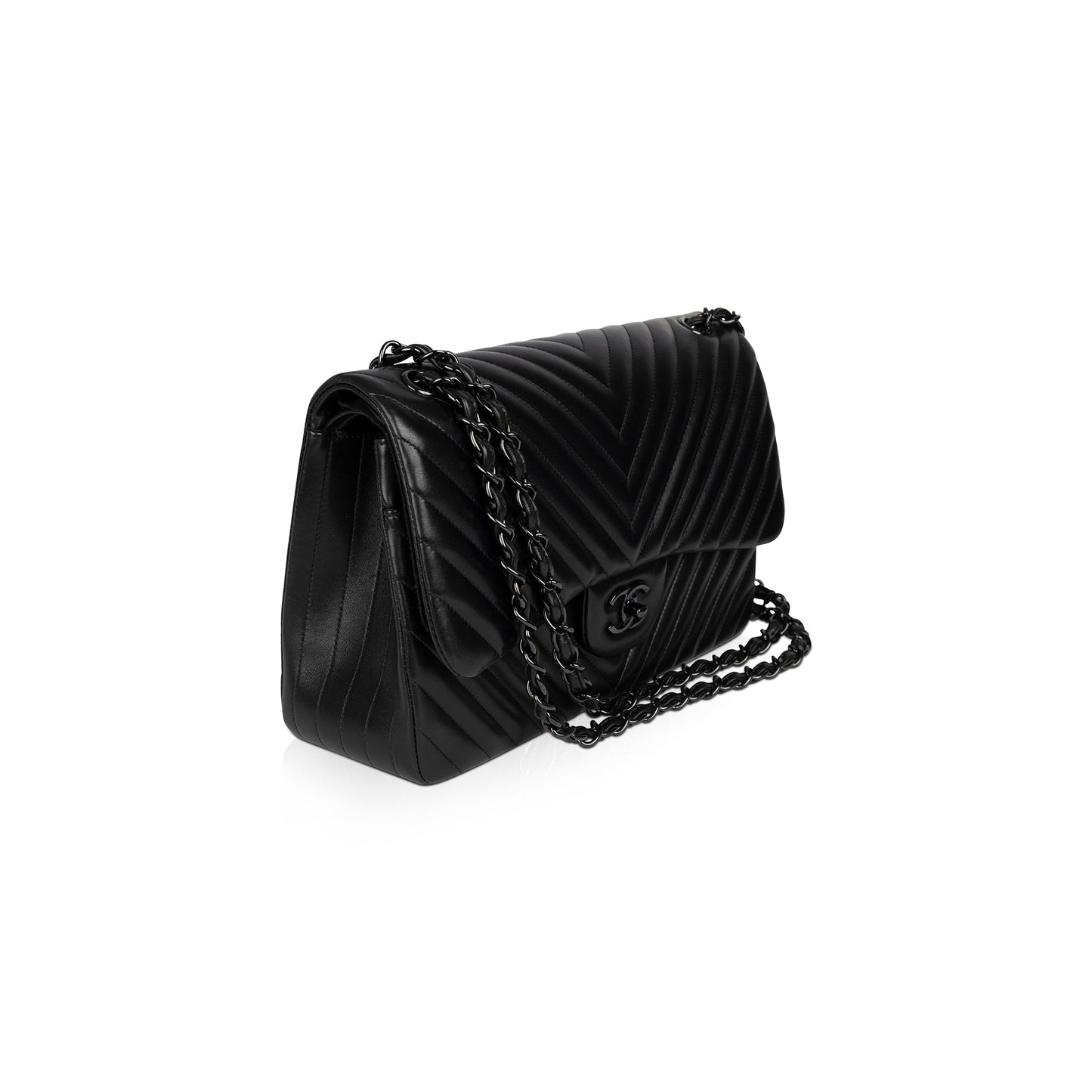 Chanel So Black Chevron Classic Jumbo Double Flap Bag
