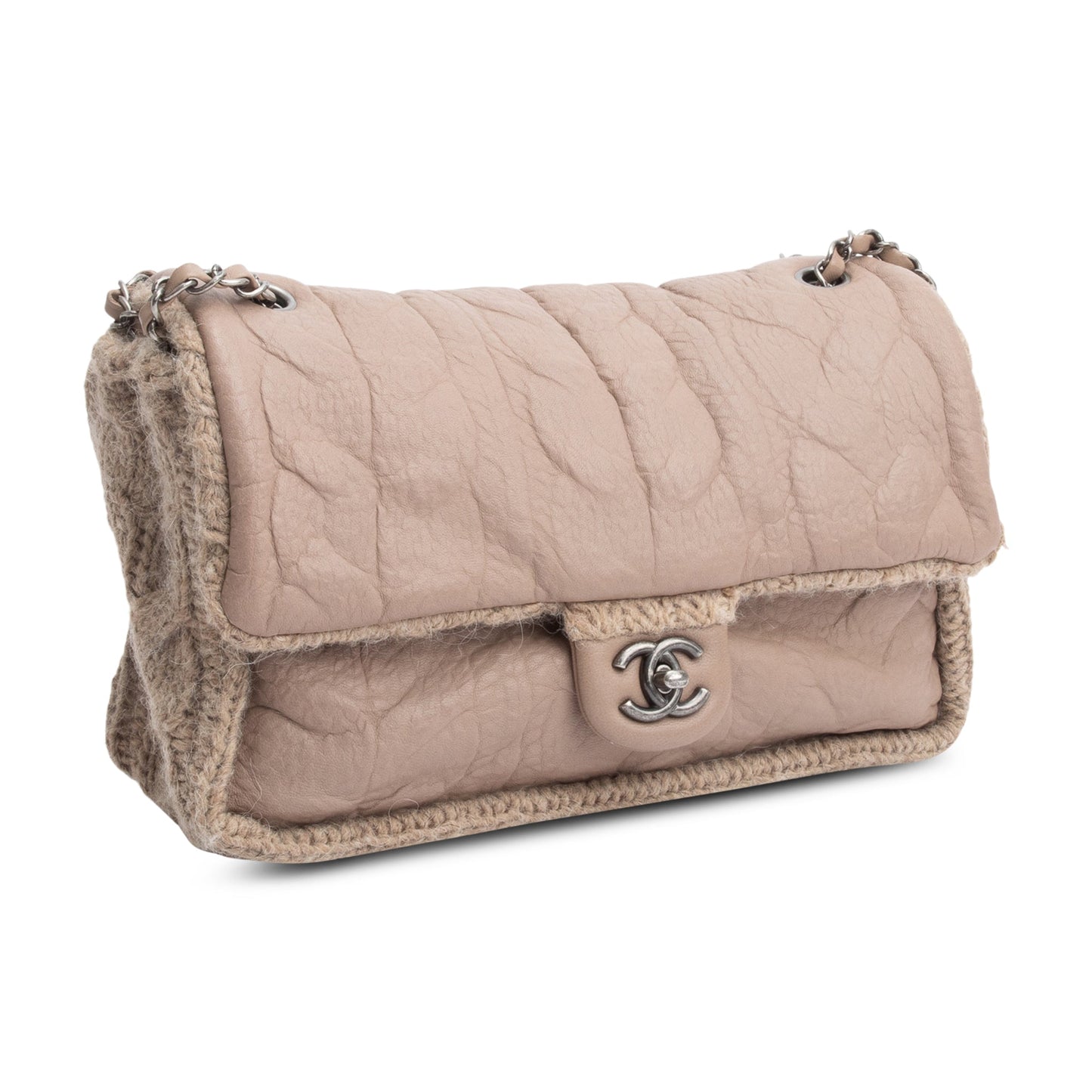 Chanel Taupe Sheepskin & Wool Small Chic Knit Flap Bag