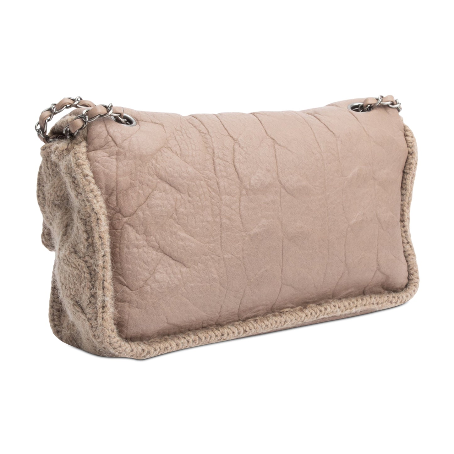 Chanel Taupe Sheepskin & Wool Small Chic Knit Flap Bag