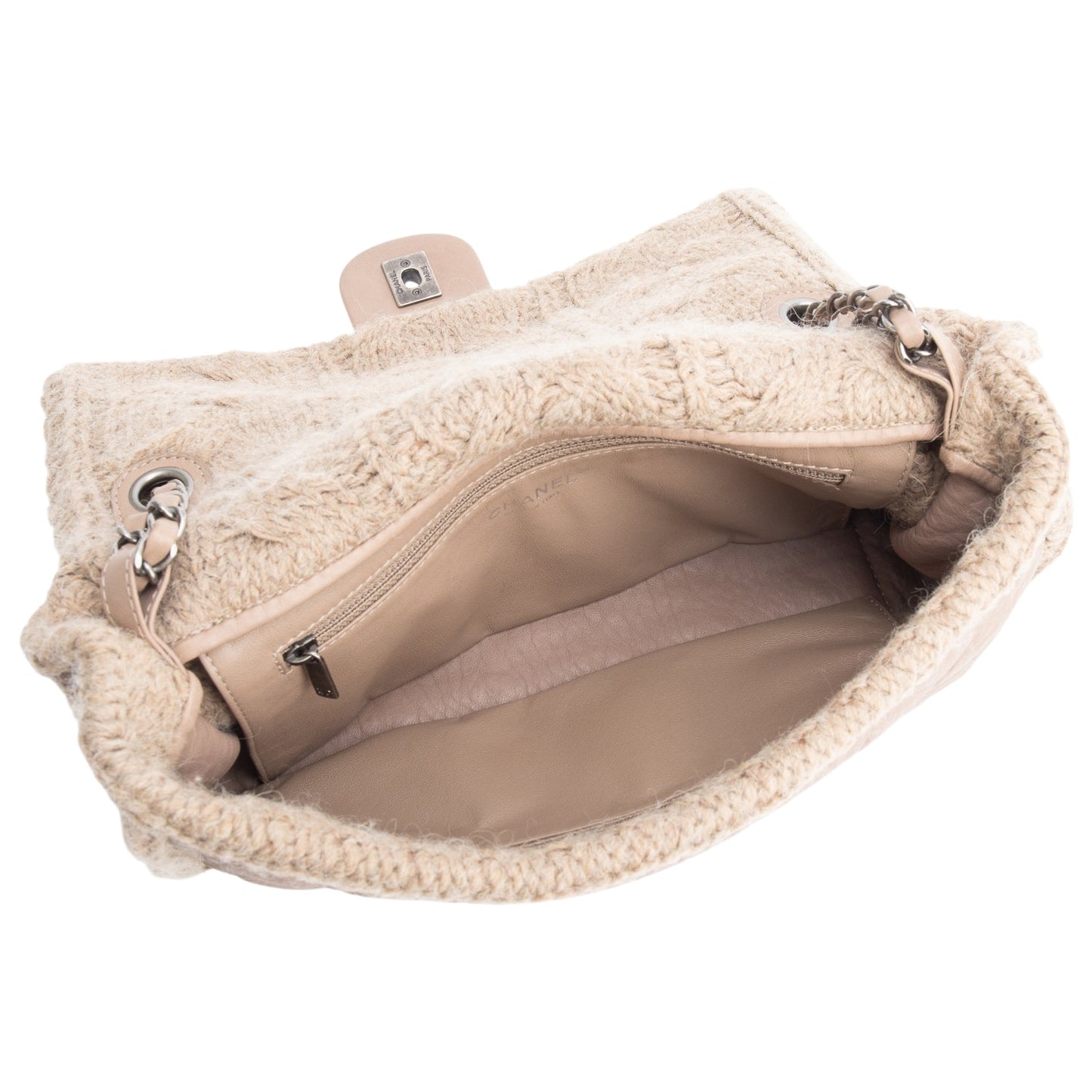 Chanel Taupe Sheepskin & Wool Small Chic Knit Flap Bag