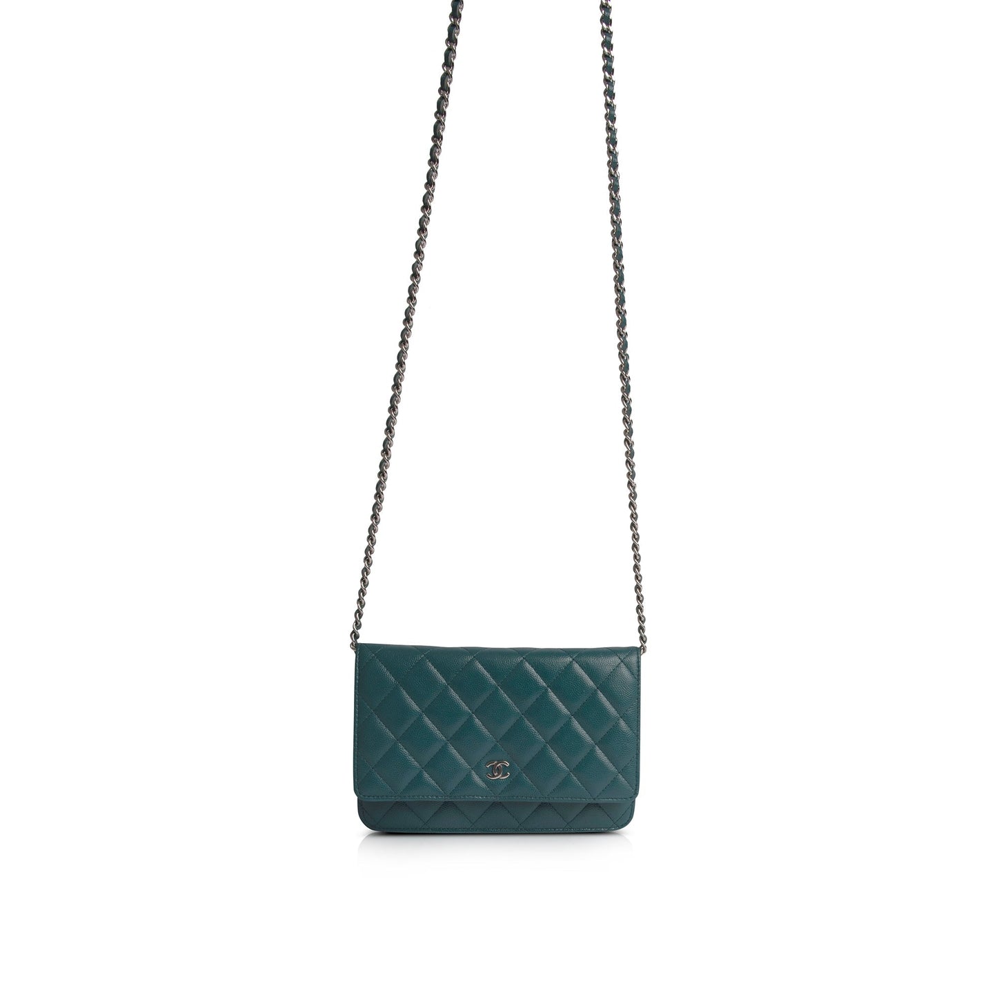 Chanel Teal Caviar Classic Wallet on Chain