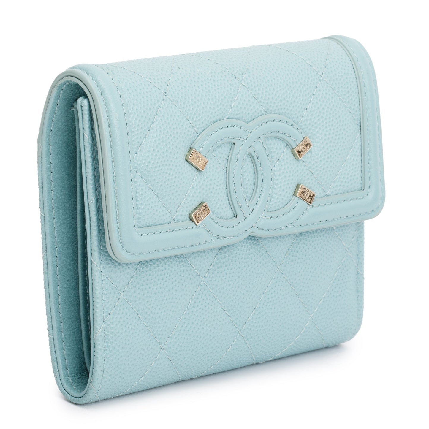 Chanel Teal Quilted Caviar Leather Small Flap Wallet