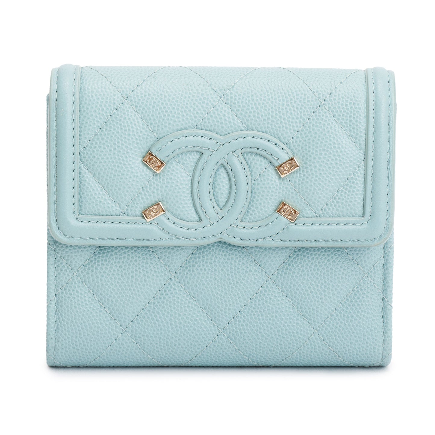 Chanel Teal Quilted Caviar Leather Small Flap Wallet