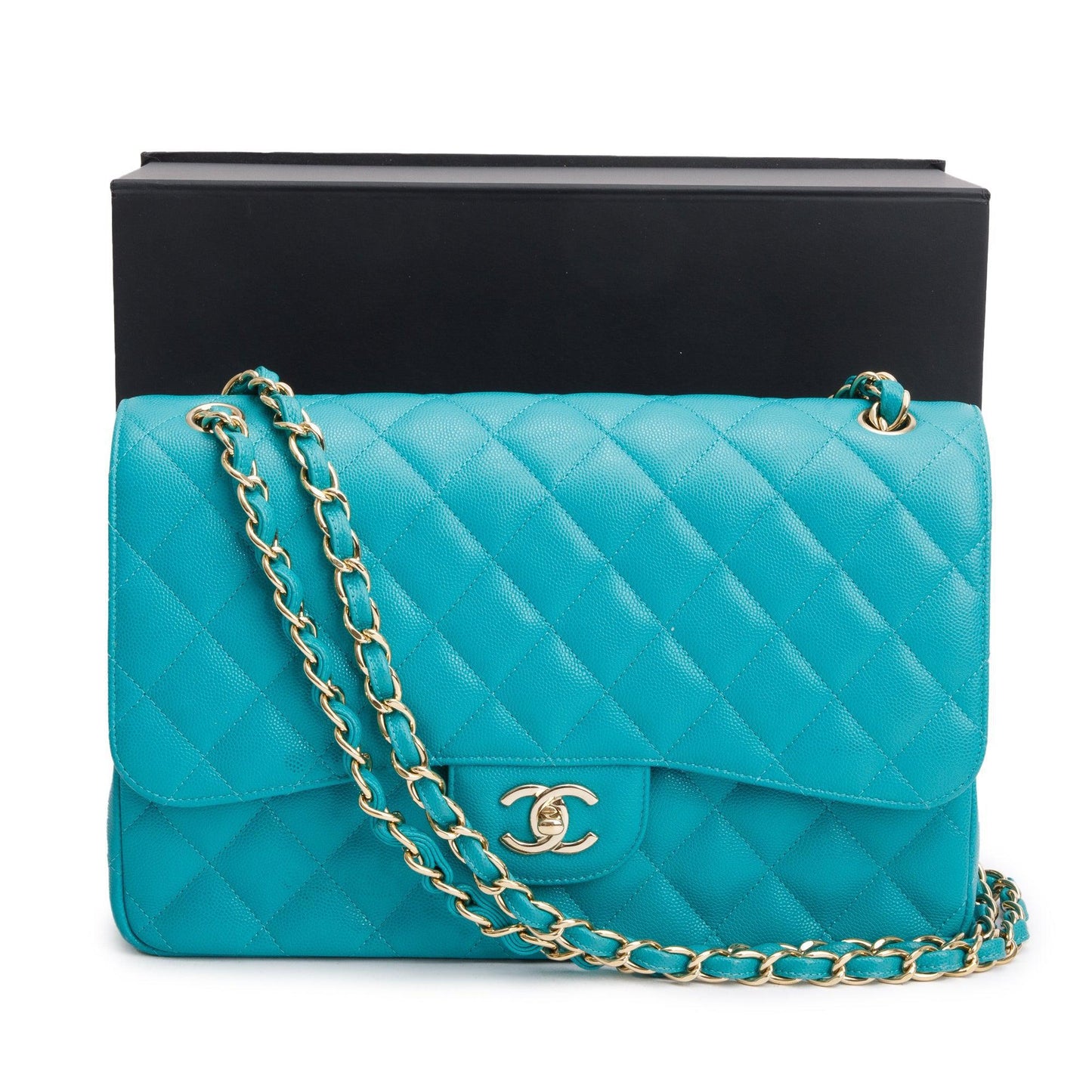 Chanel Turquoise Caviar Leather Classic Jumbo Double Flap Bag