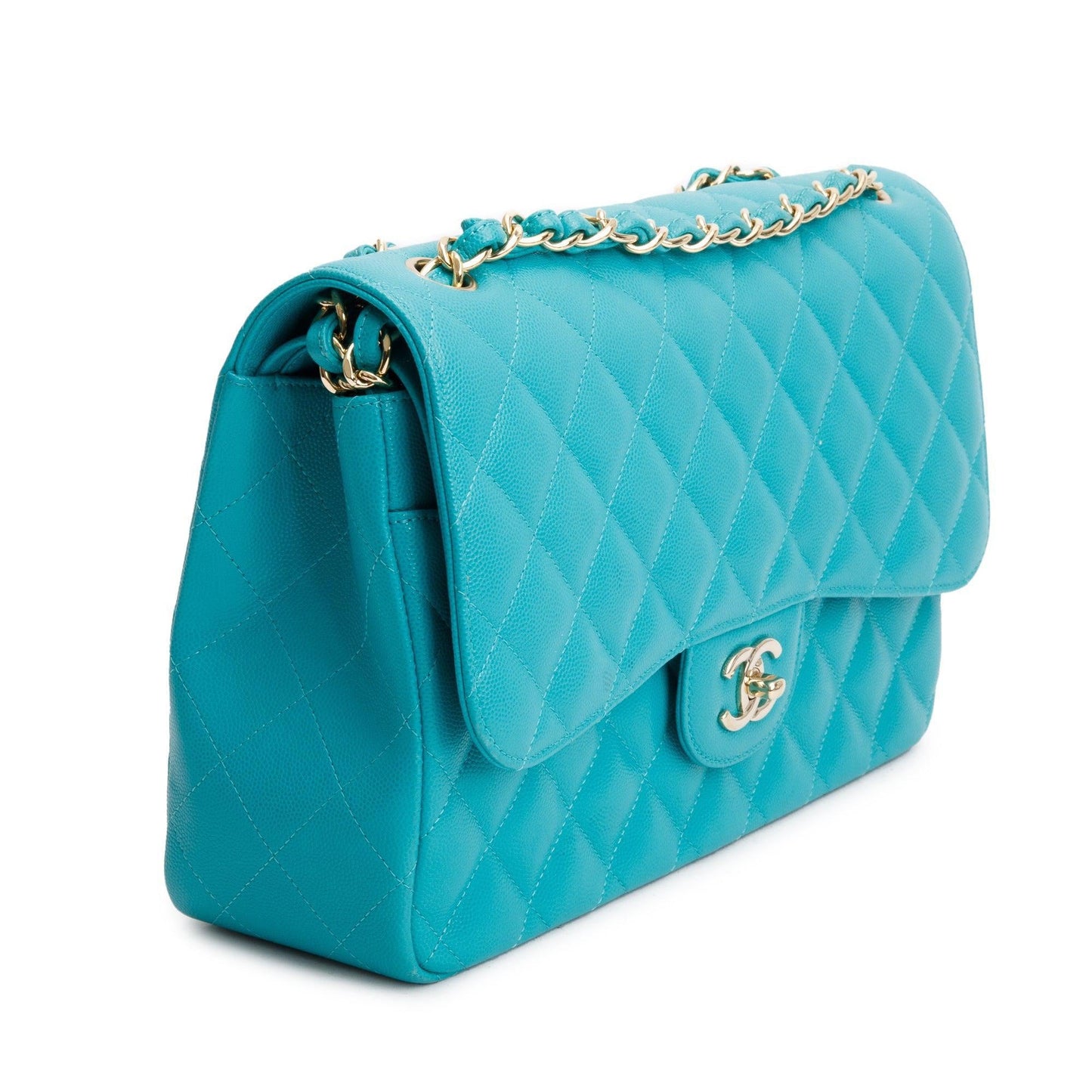 Chanel Turquoise Caviar Leather Classic Jumbo Double Flap Bag