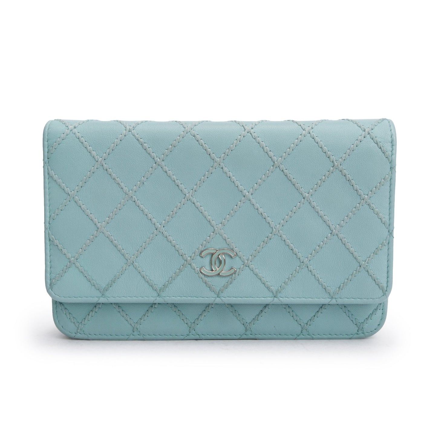 Chanel Turquoise Quilted Calfskin Leather Diamond Stitch Wallet on Chain