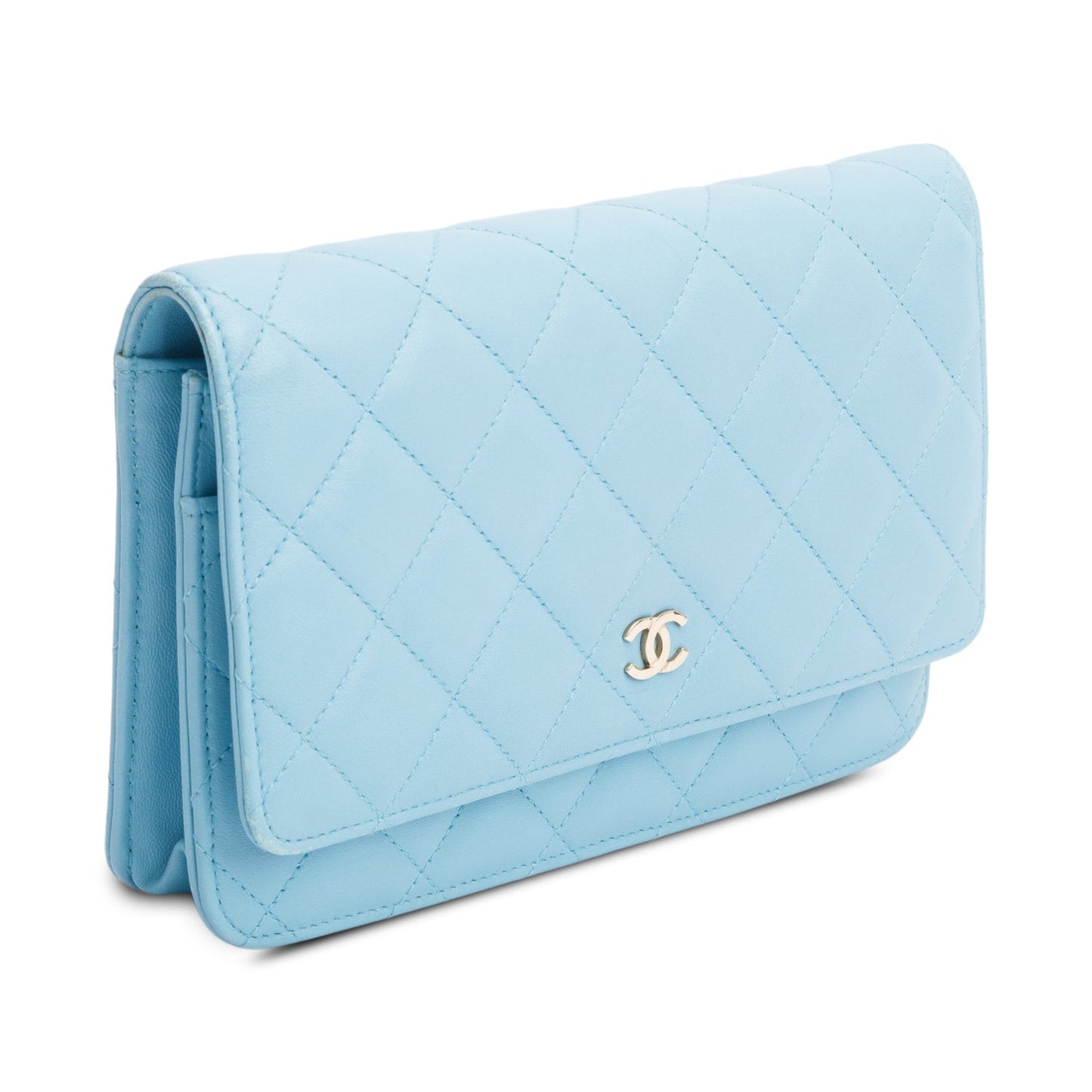Chanel Turquoise Quilted Lambskin Leather Classic Wallet on Chain