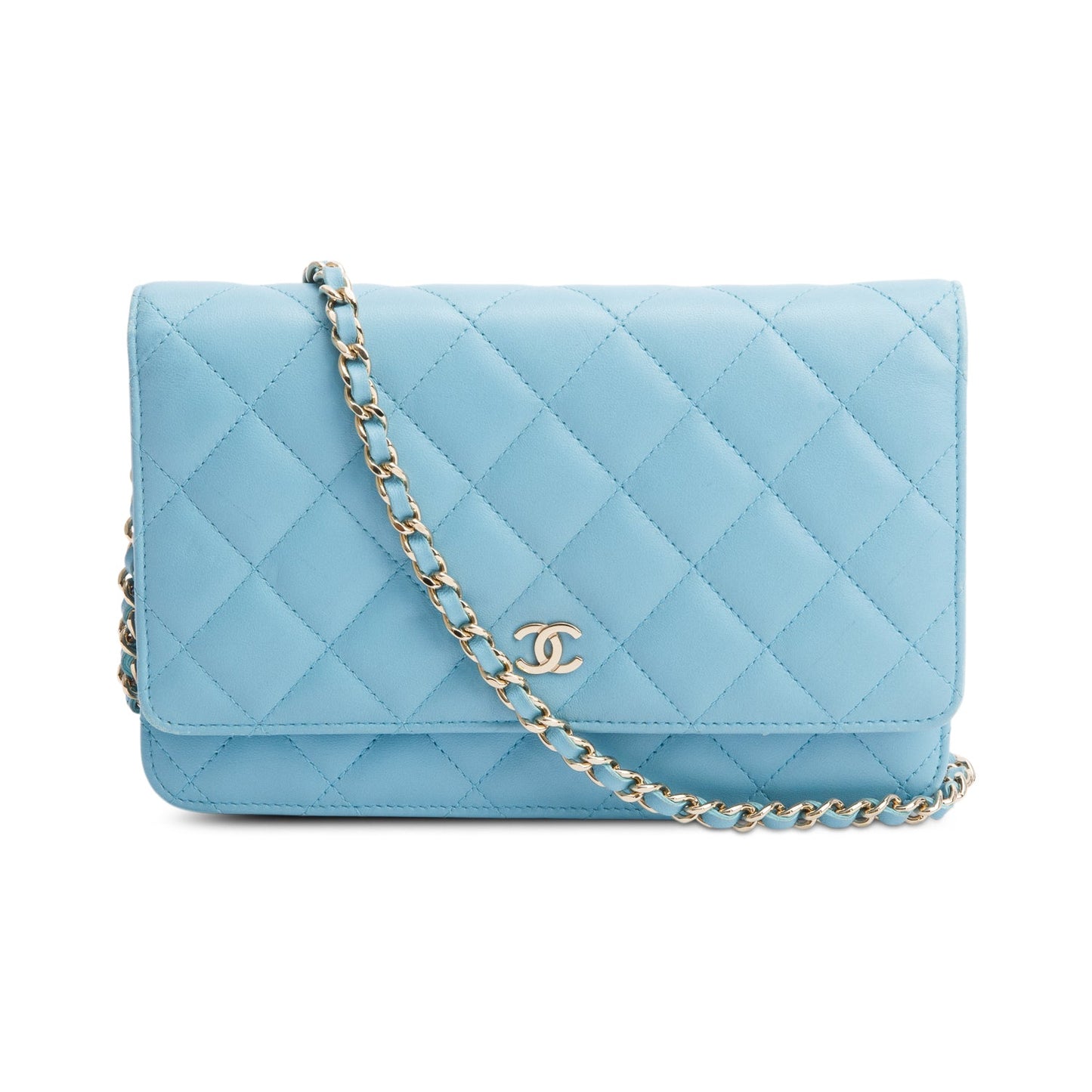Chanel Turquoise Quilted Lambskin Leather Classic Wallet on Chain
