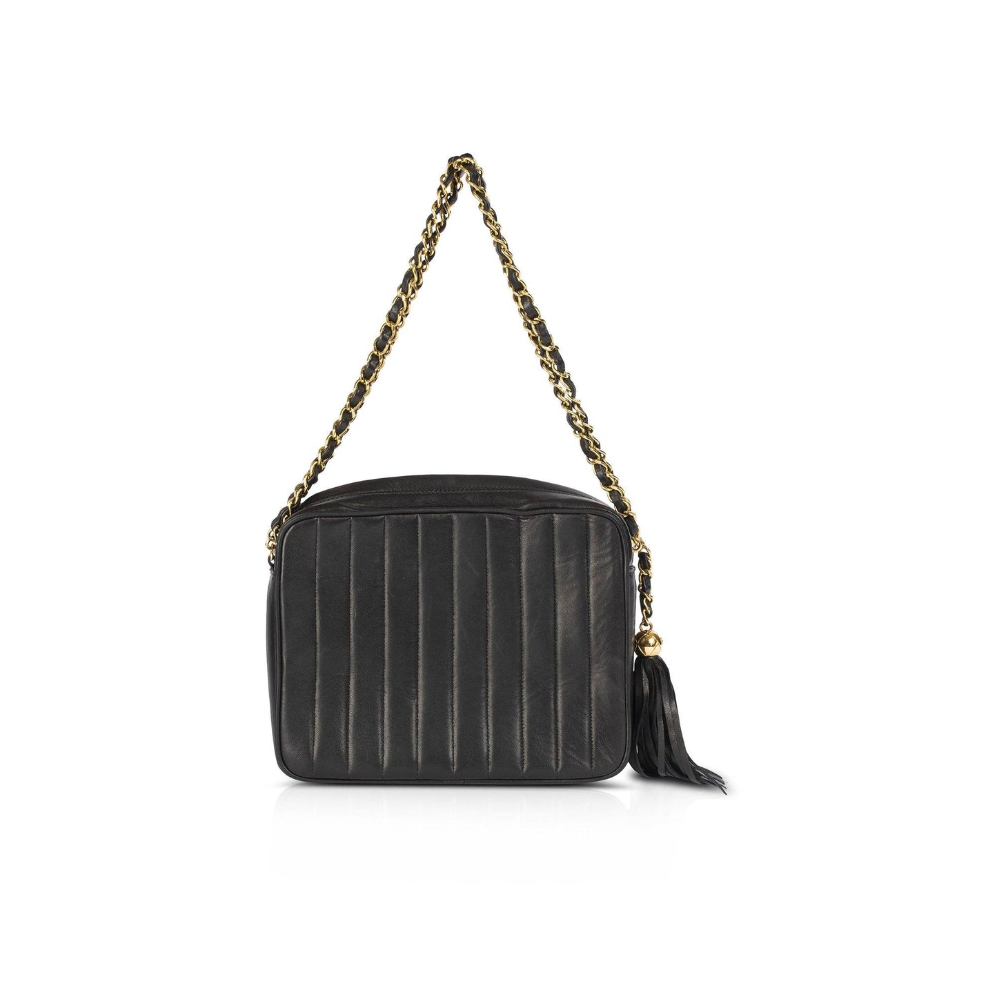 Chanel Vertical Quilt Front Pocket Tassel Camera Bag