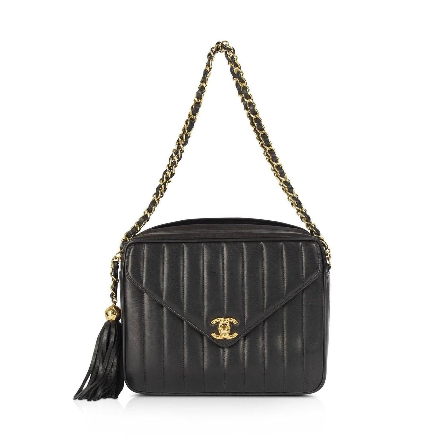 Chanel Vertical Quilt Front Pocket Tassel Camera Bag