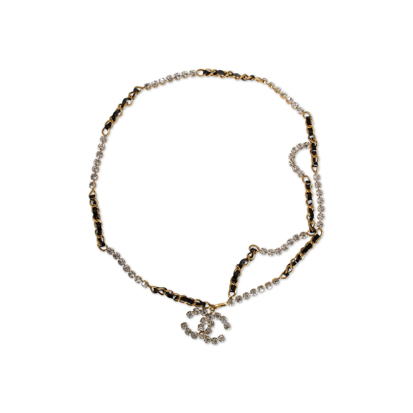 Chanel Vintage 1995 Strass CC Logo Chain-Link & Leather Belt