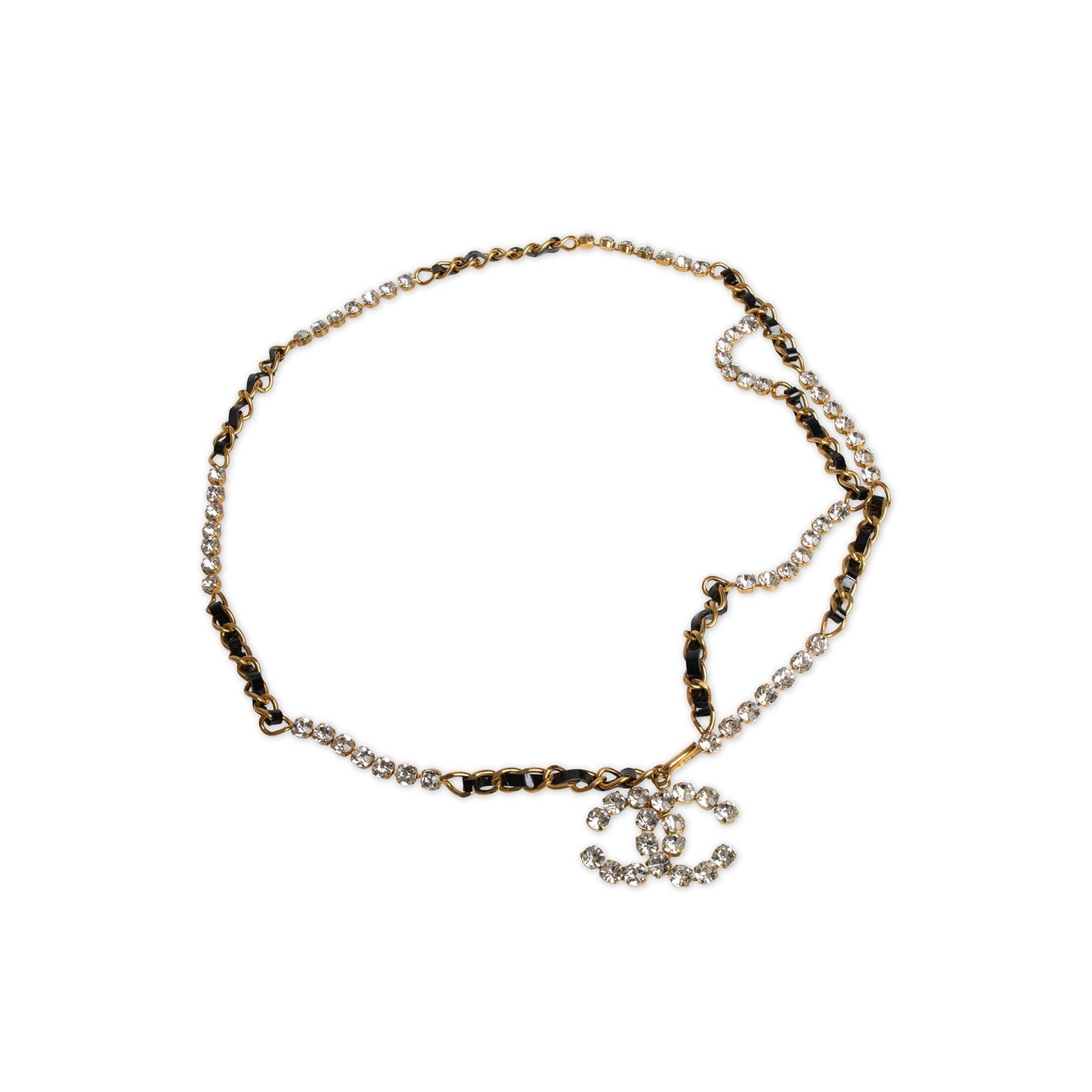 Chanel Vintage 1995 Strass CC Logo Chain-Link & Leather Belt