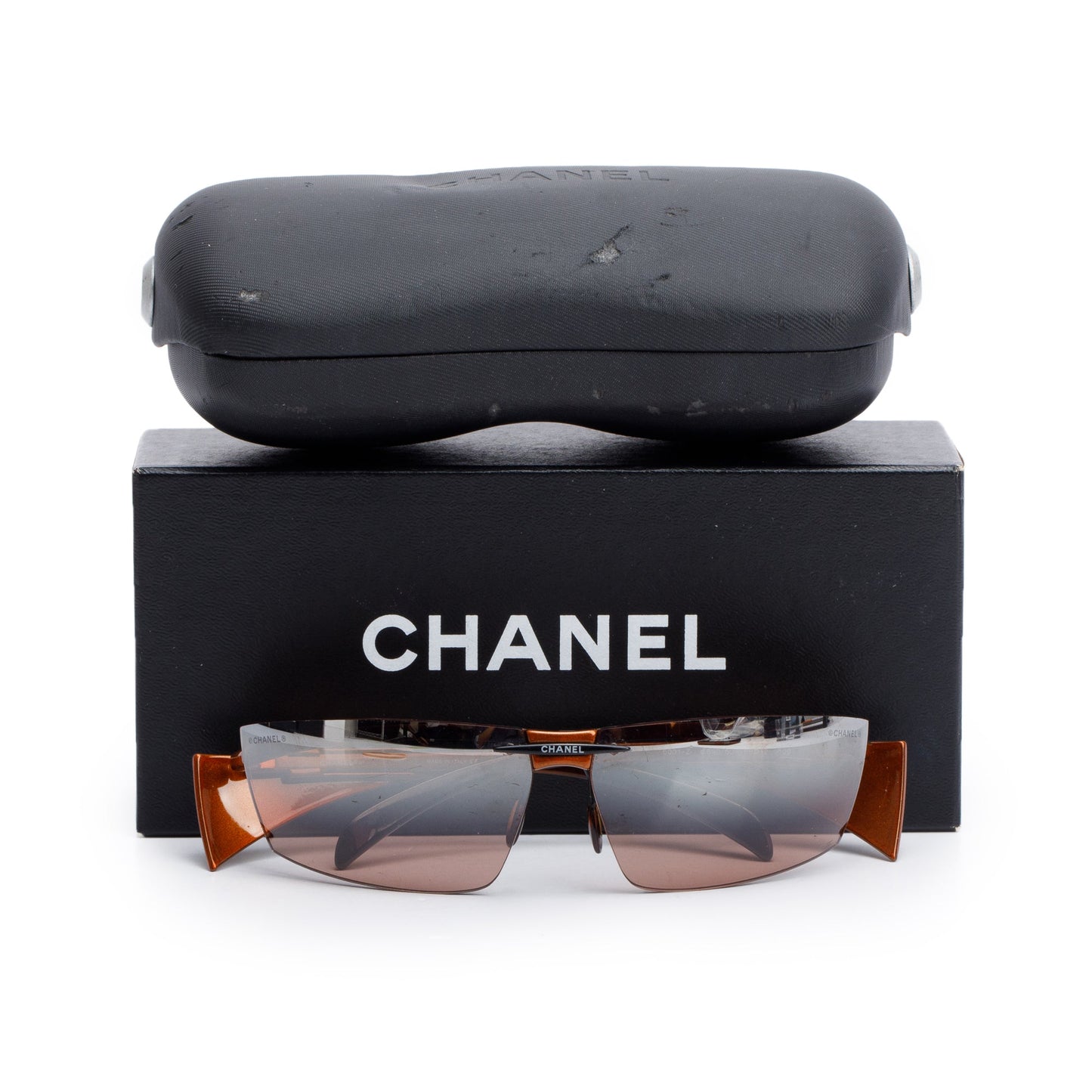 Chanel Vintage 6001-Z Brown Rimless Shield Sunglasses