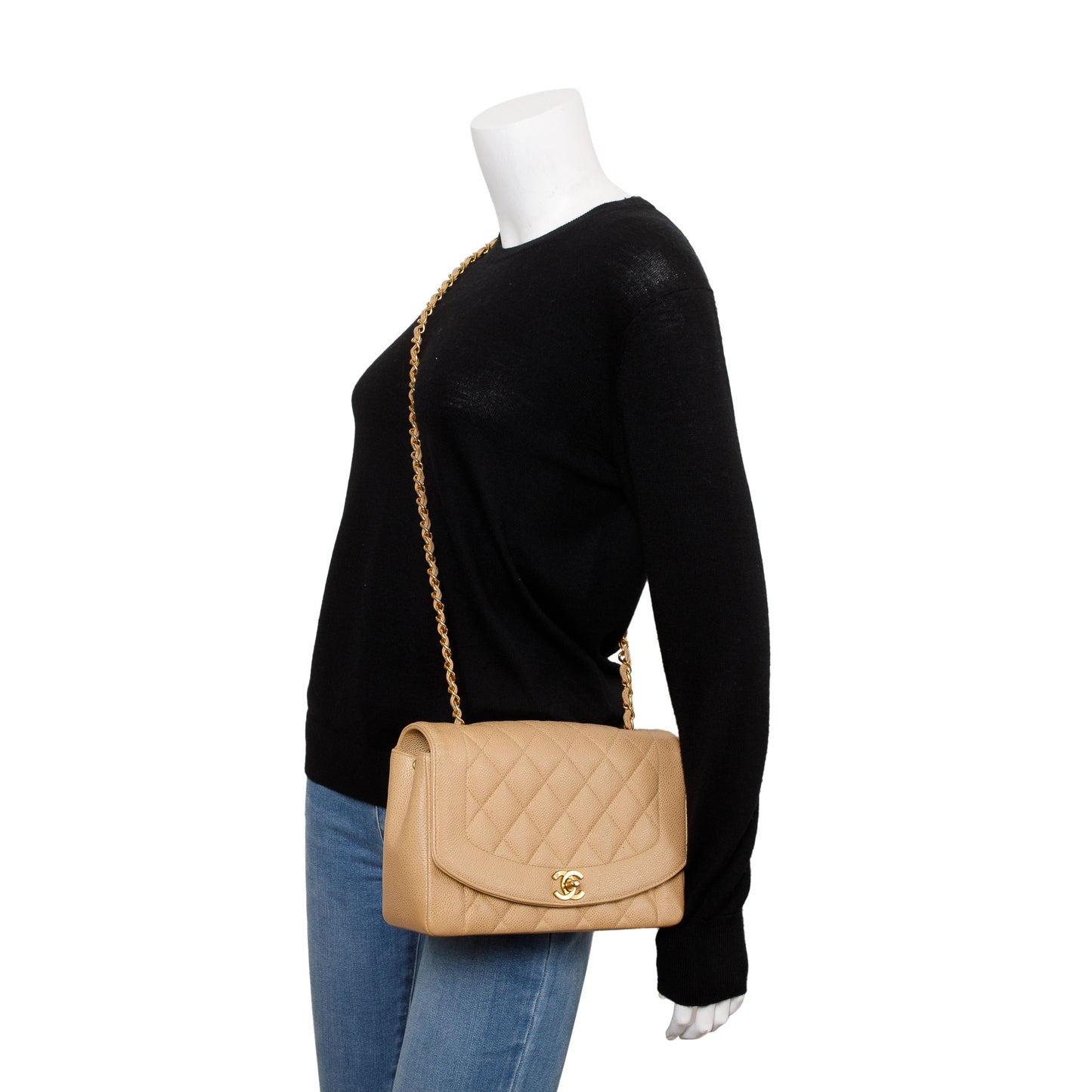 Chanel Vintage Beige Caviar Leather Medium Diana Flap Bag