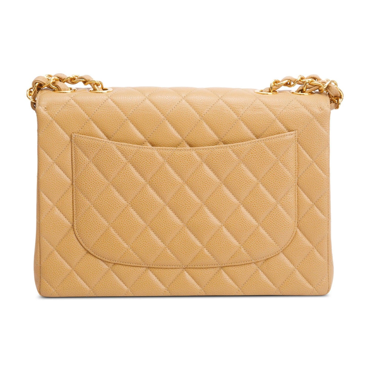 Chanel Vintage Beige Caviar Square Classic Jumbo Single Flap Bag