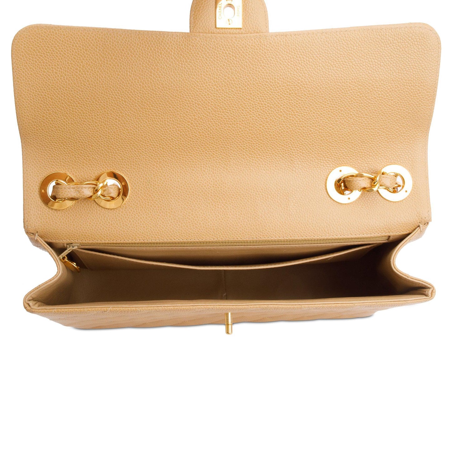 Chanel Vintage Beige Caviar Square Classic Jumbo Single Flap Bag