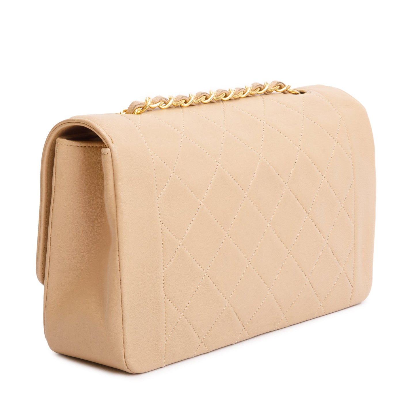 Chanel Vintage Beige Lambskin Leather Medium Diana Flap Bag