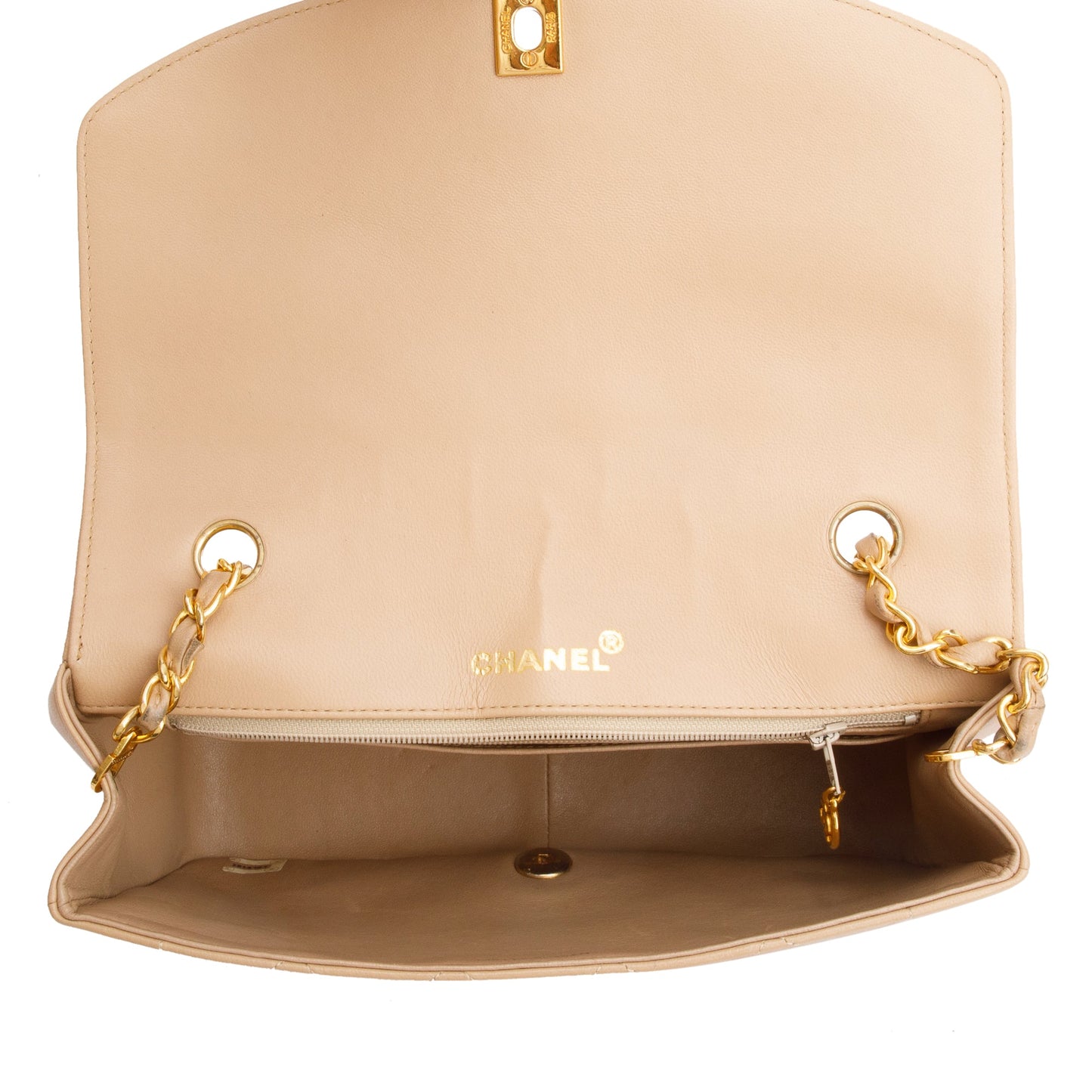 Chanel Vintage Beige Lambskin Leather Medium Diana Flap Bag