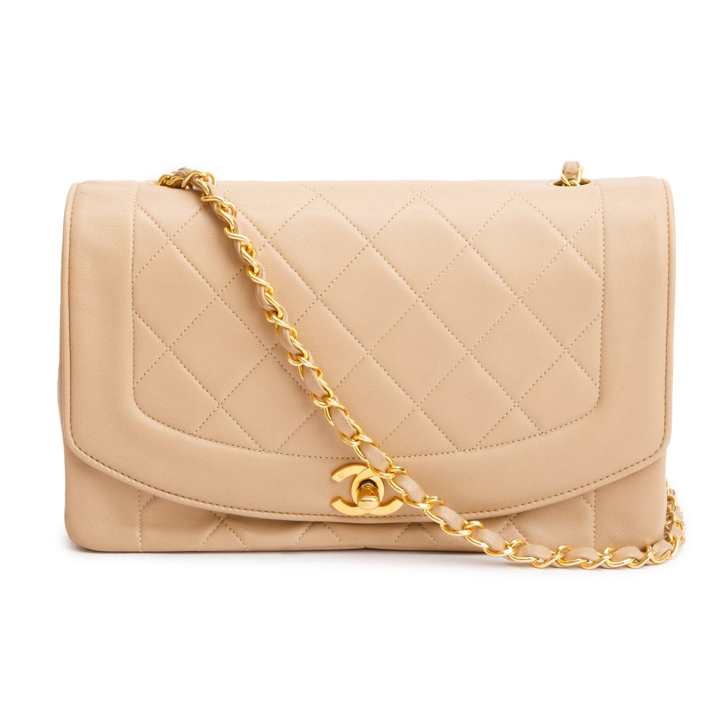 Chanel Vintage Beige Lambskin Leather Medium Diana Flap Bag