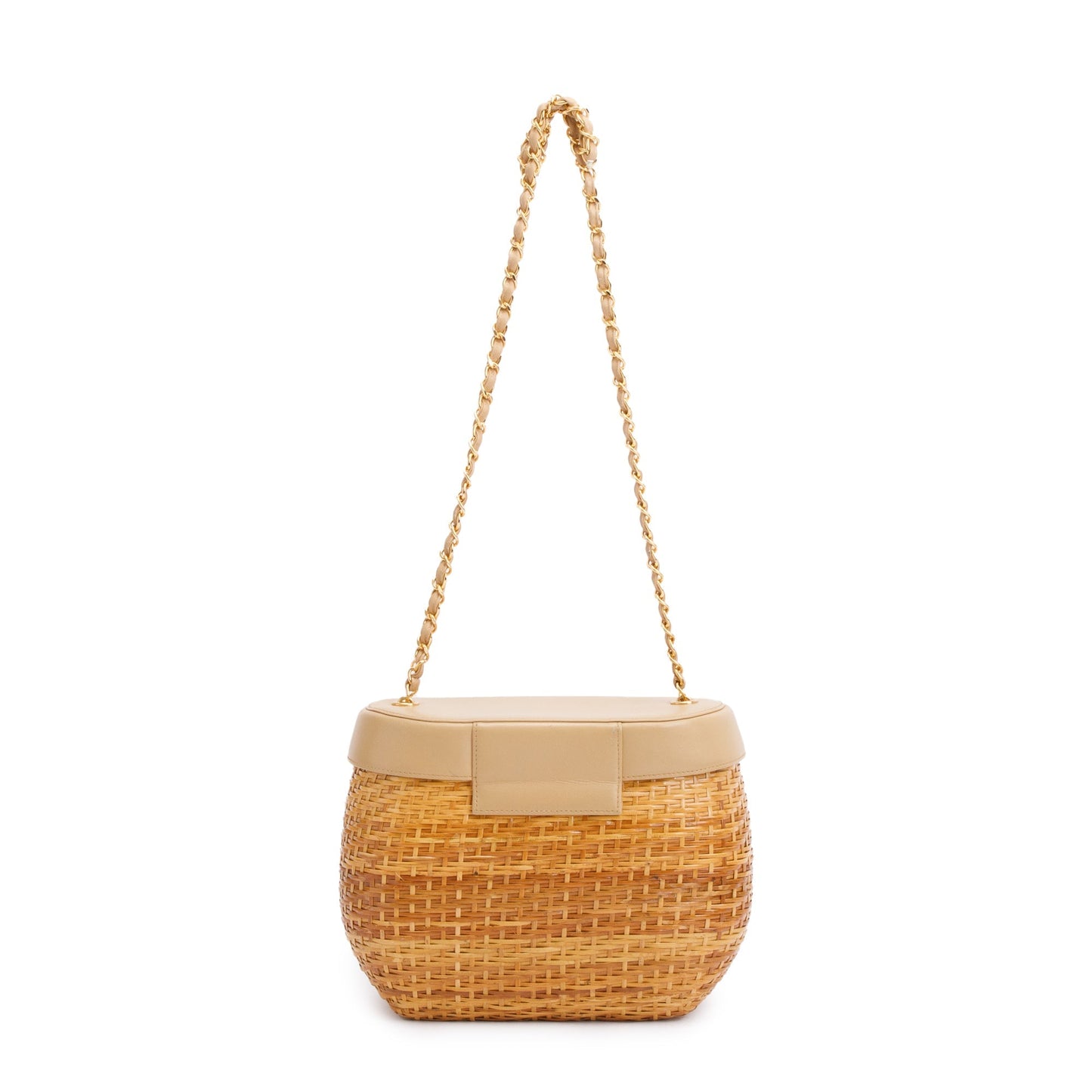 Chanel Vintage Beige Lambskin Leather Wicker Basket Bag