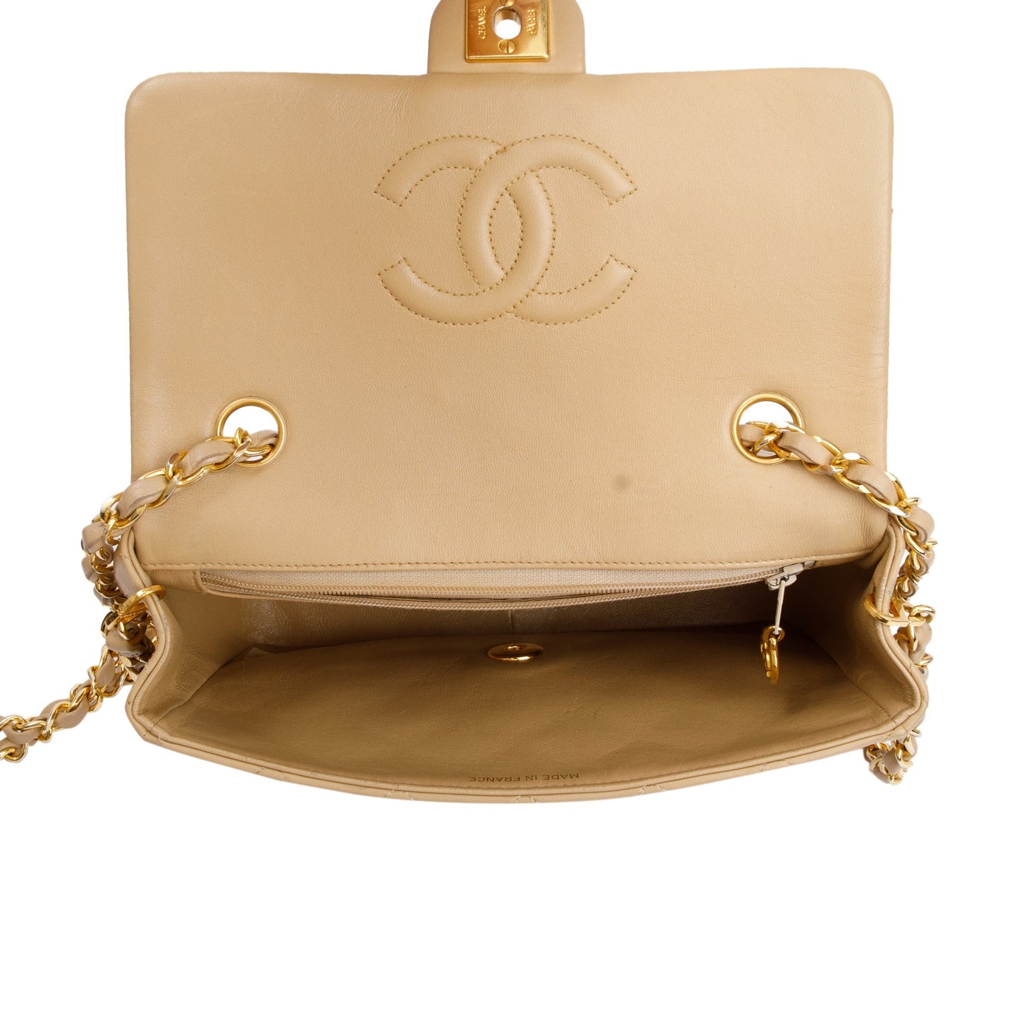 Chanel Vintage Beige Leather Small Square Single Flap Bag