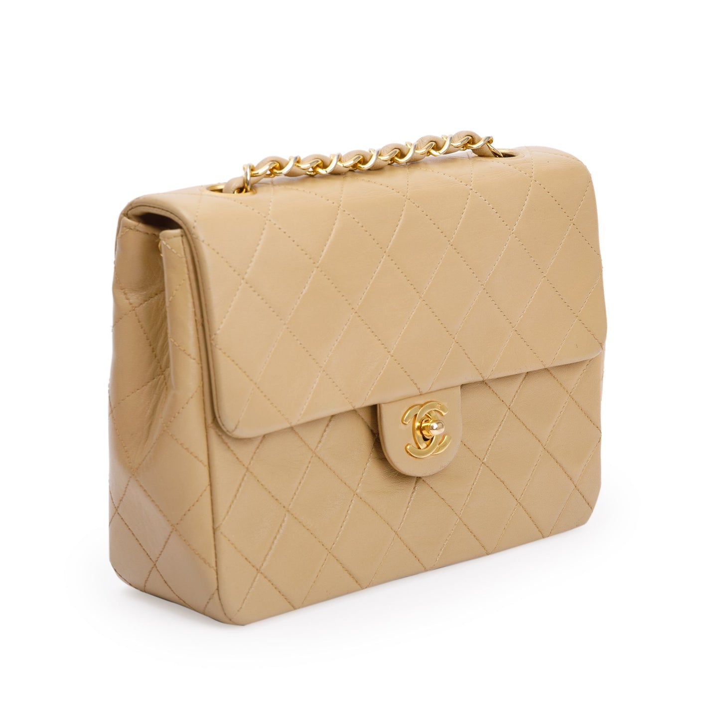 Chanel Vintage Beige Leather Small Square Single Flap Bag