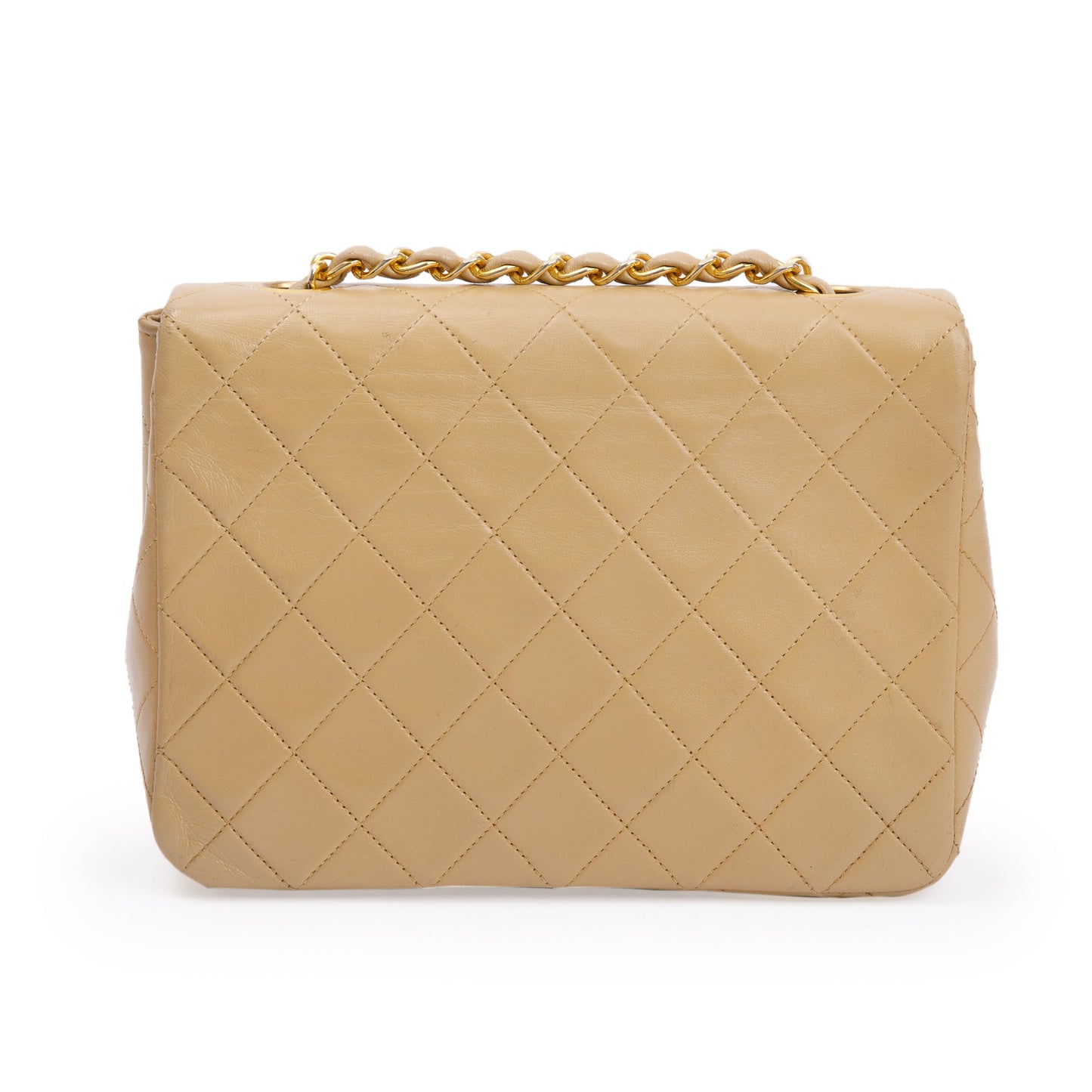 Chanel Vintage Beige Leather Small Square Single Flap Bag