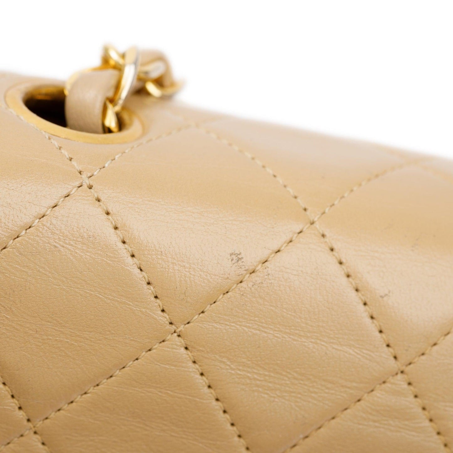 Chanel Vintage Beige Leather Small Square Single Flap Bag