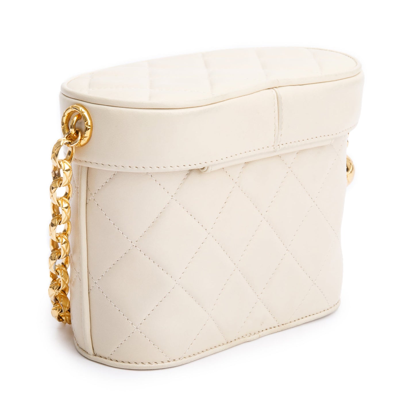Chanel Vintage Beige Quilted Lambskin Leather Tassel Vanity Case on Chain