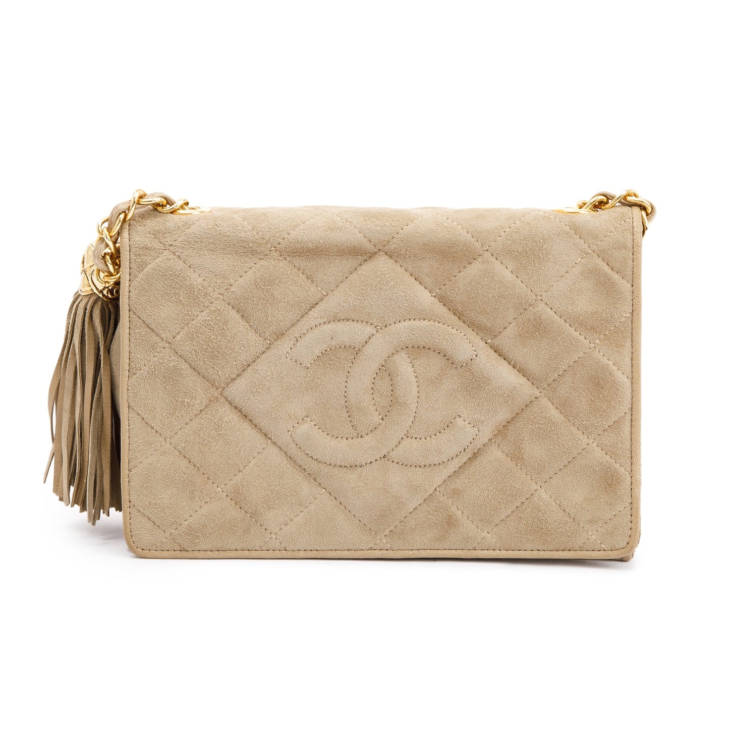 Chanel Vintage Beige Suede Timeless Tassel Wallet on Chain