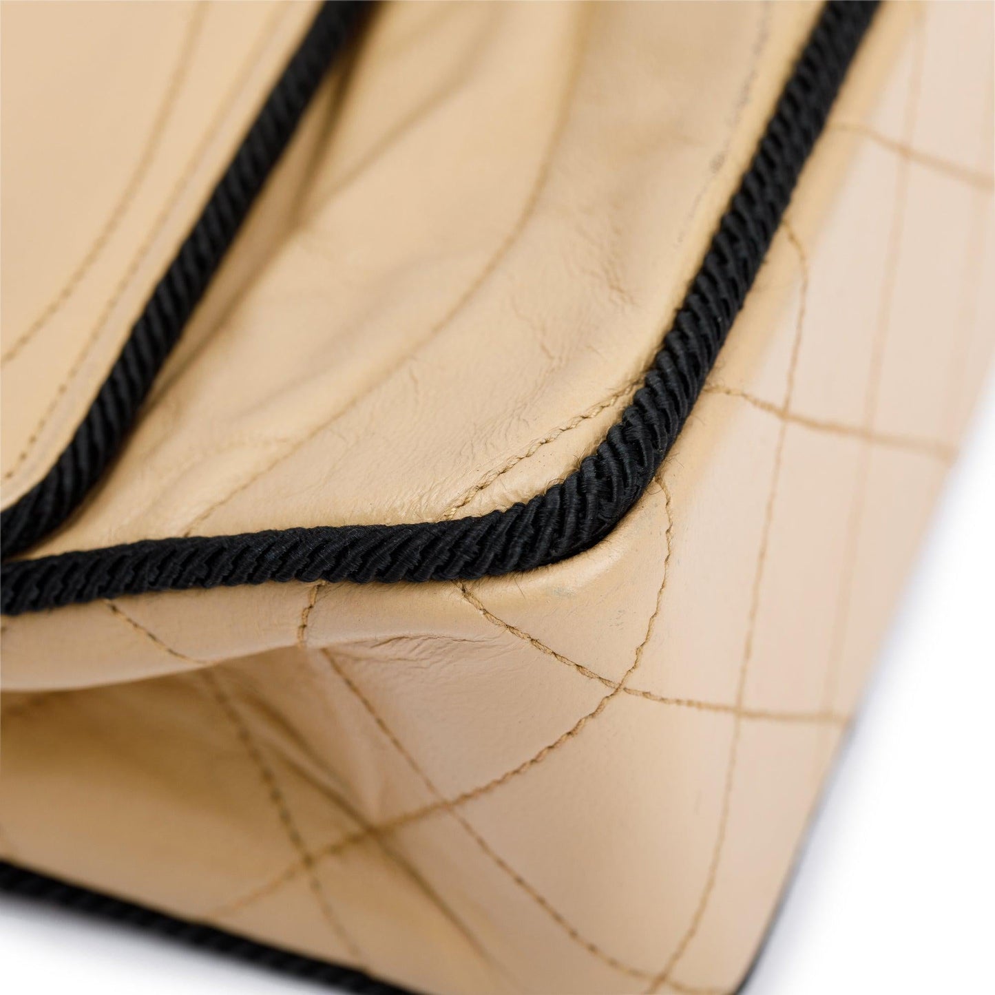 Chanel Vintage Beige Wave Quilted Lambskin Leather Small Flap Bag