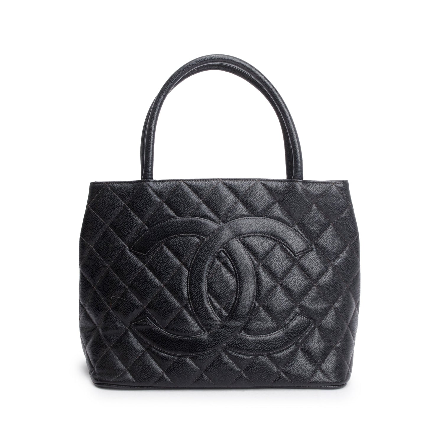 Chanel Vintage Black Caviar Leather Medallion Tote
