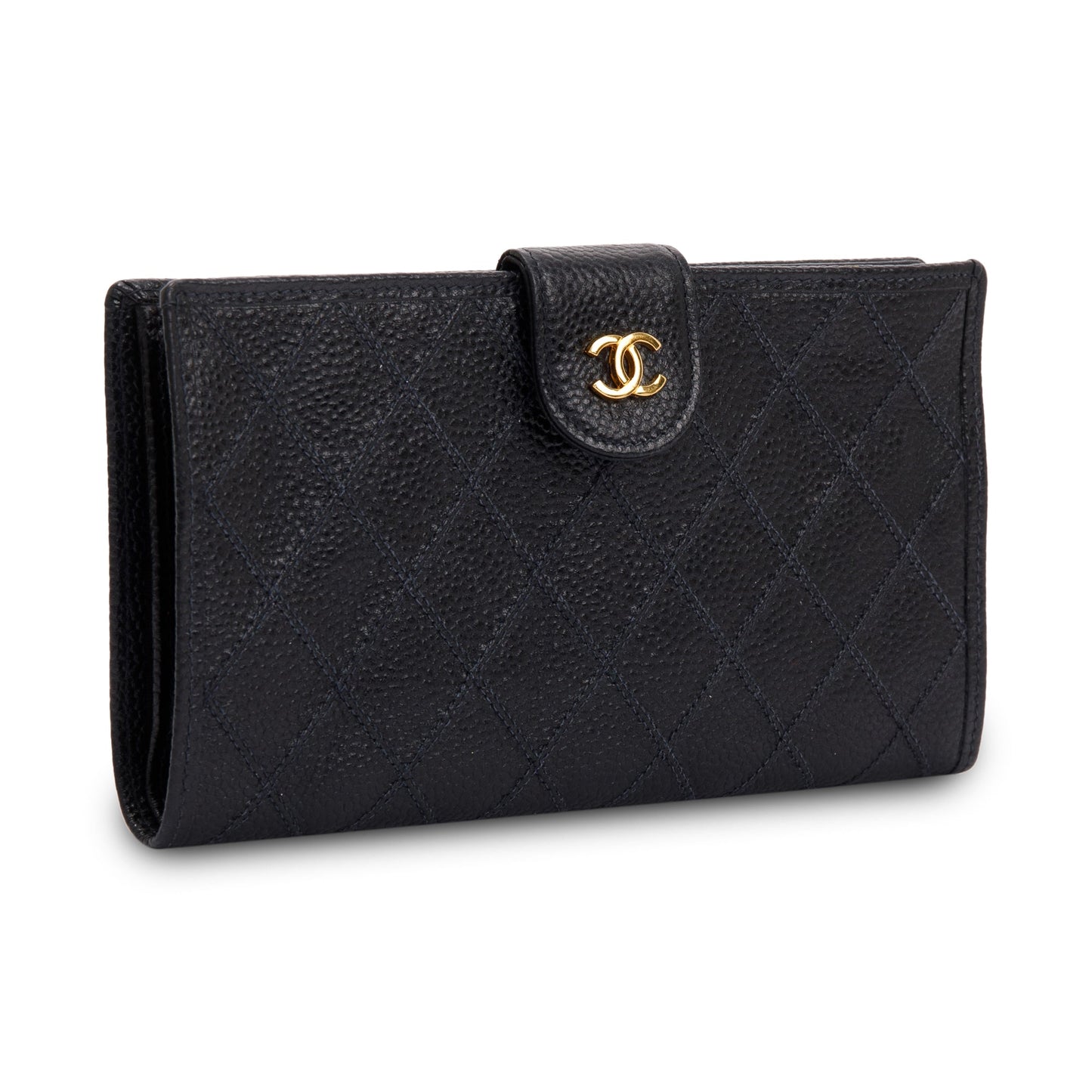 Chanel Vintage Black Caviar Long French Wallet