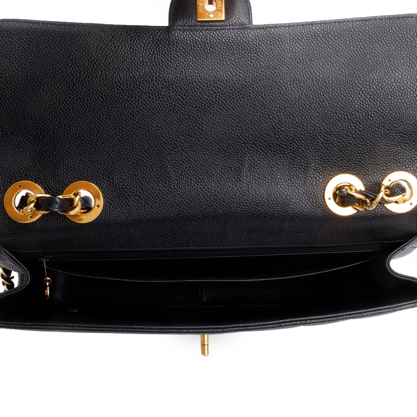 Chanel Vintage Black Caviar Square Classic Jumbo Single Flap Bag