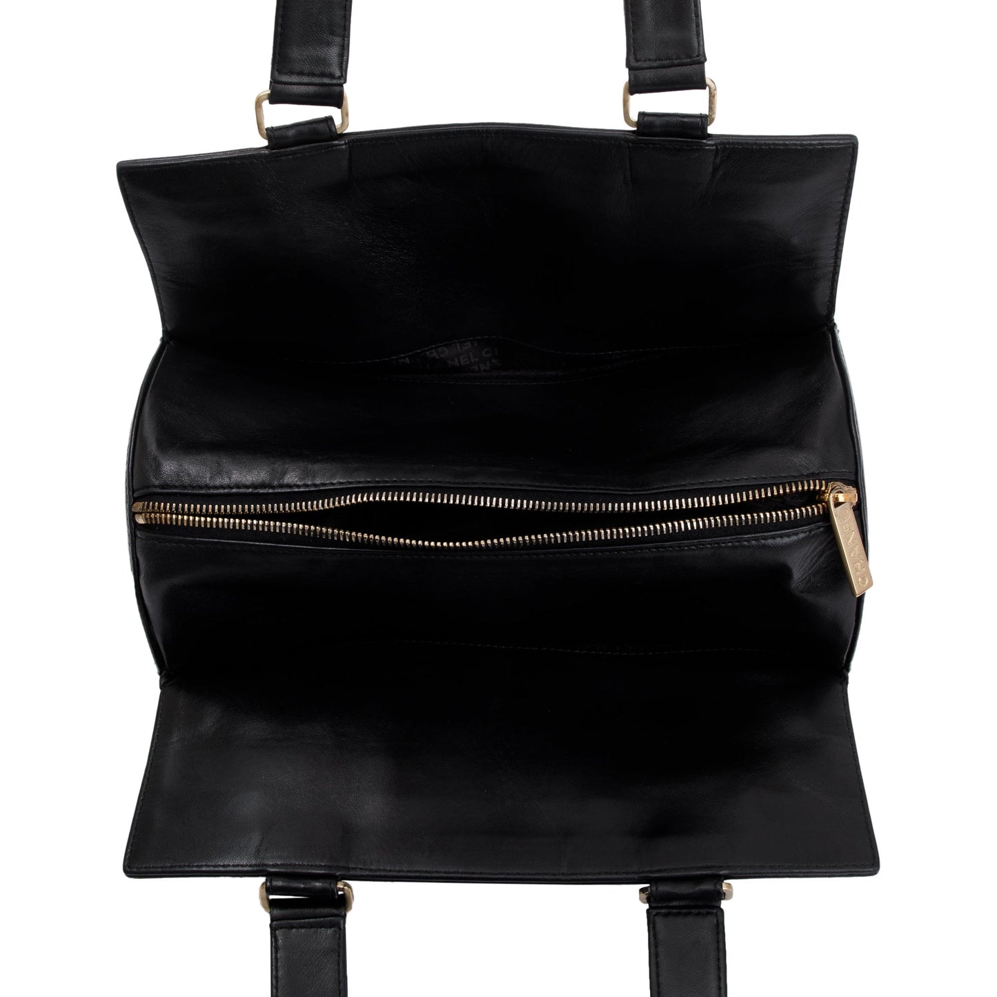 Chanel Vintage Black Lambskin Leather Chocolate Bar Barrel Bag